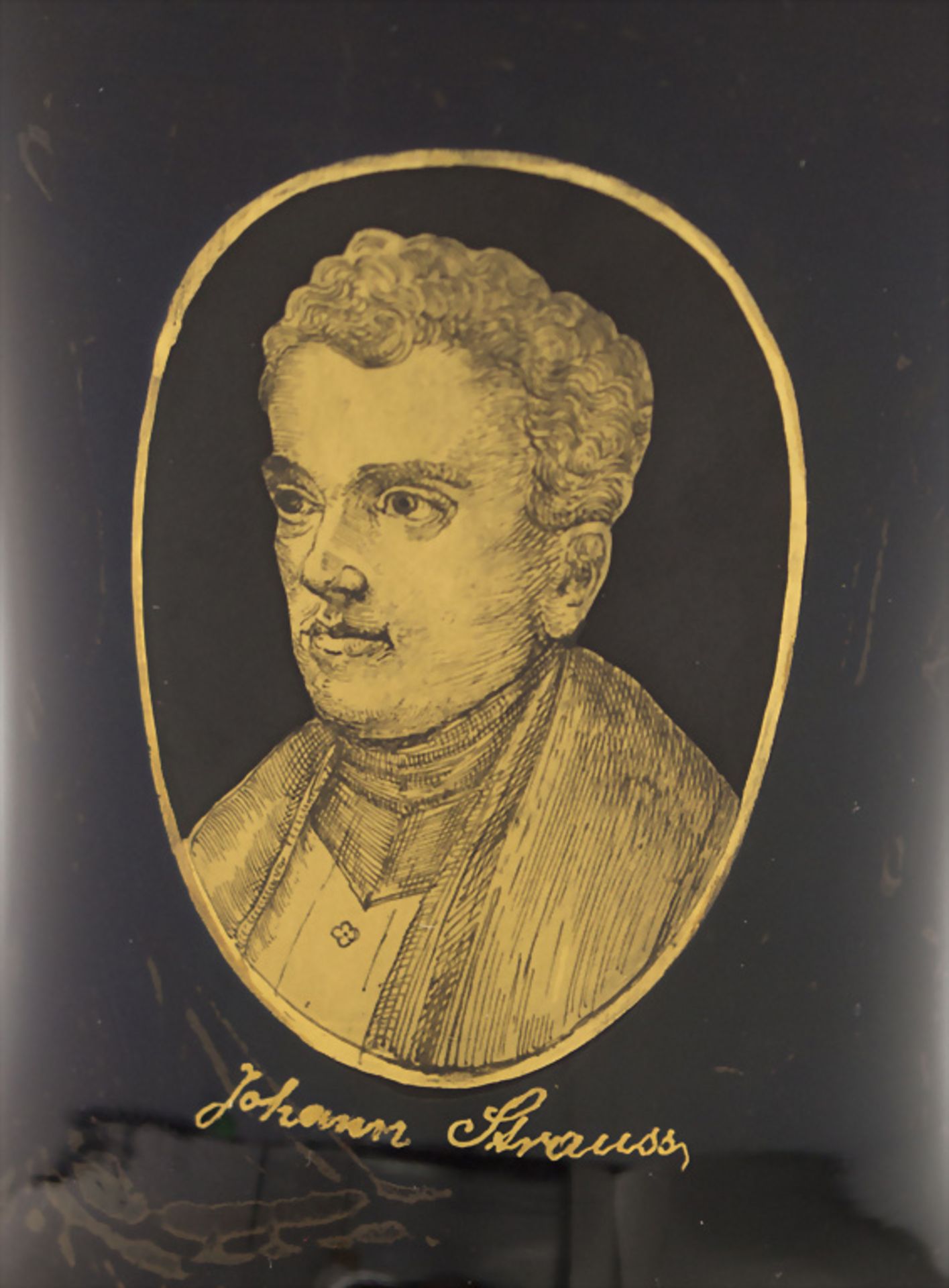 Steinglas Becher mit Porträt von Johann Strauss, Fürchtegott, Leberecht Fischer, Wien, Anfang ... - Bild 2 aus 5