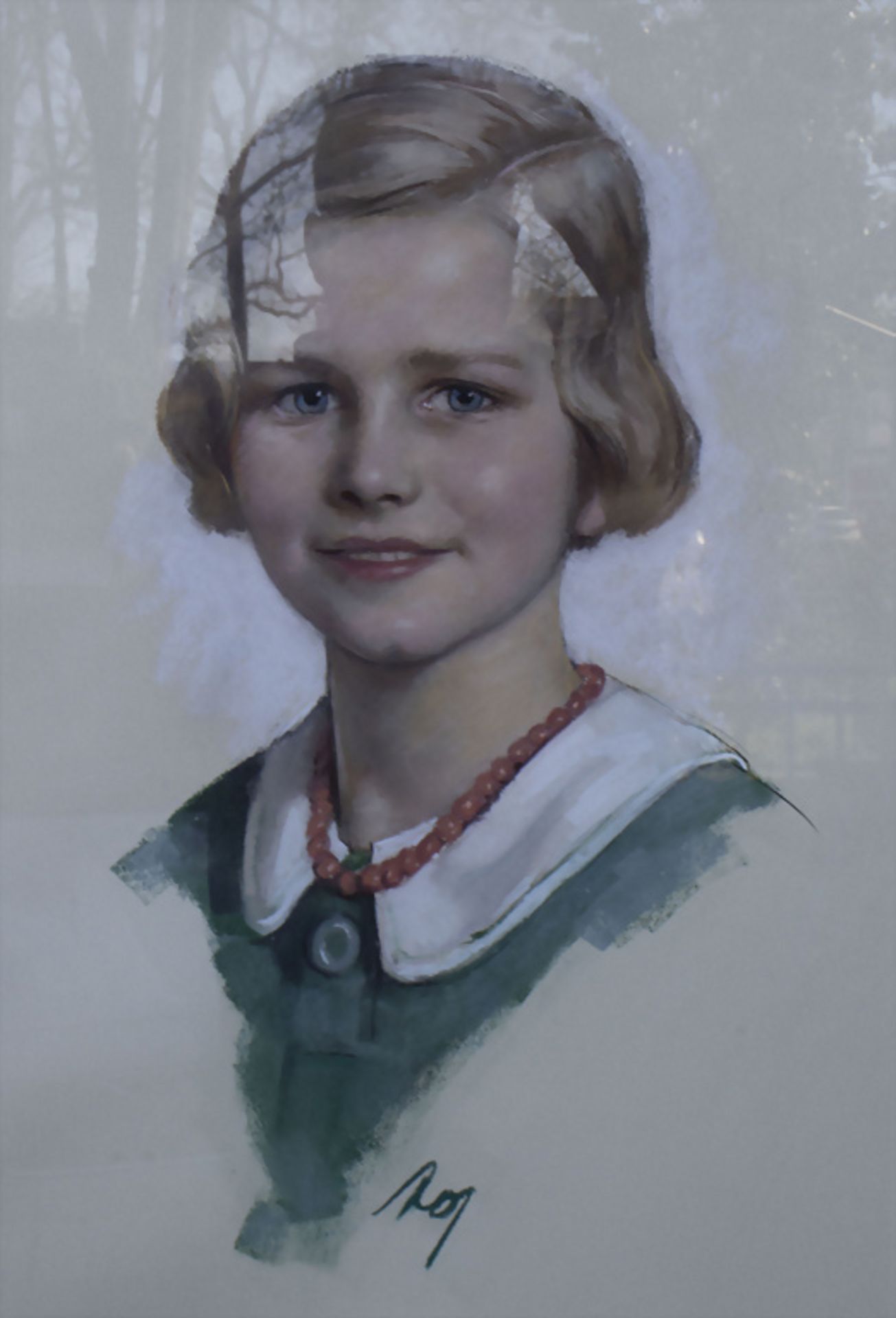 Unbekannter Künstler 20. Jh., 'Mädchenporträt mit Korallenkette' / 'A girls portrait with ...