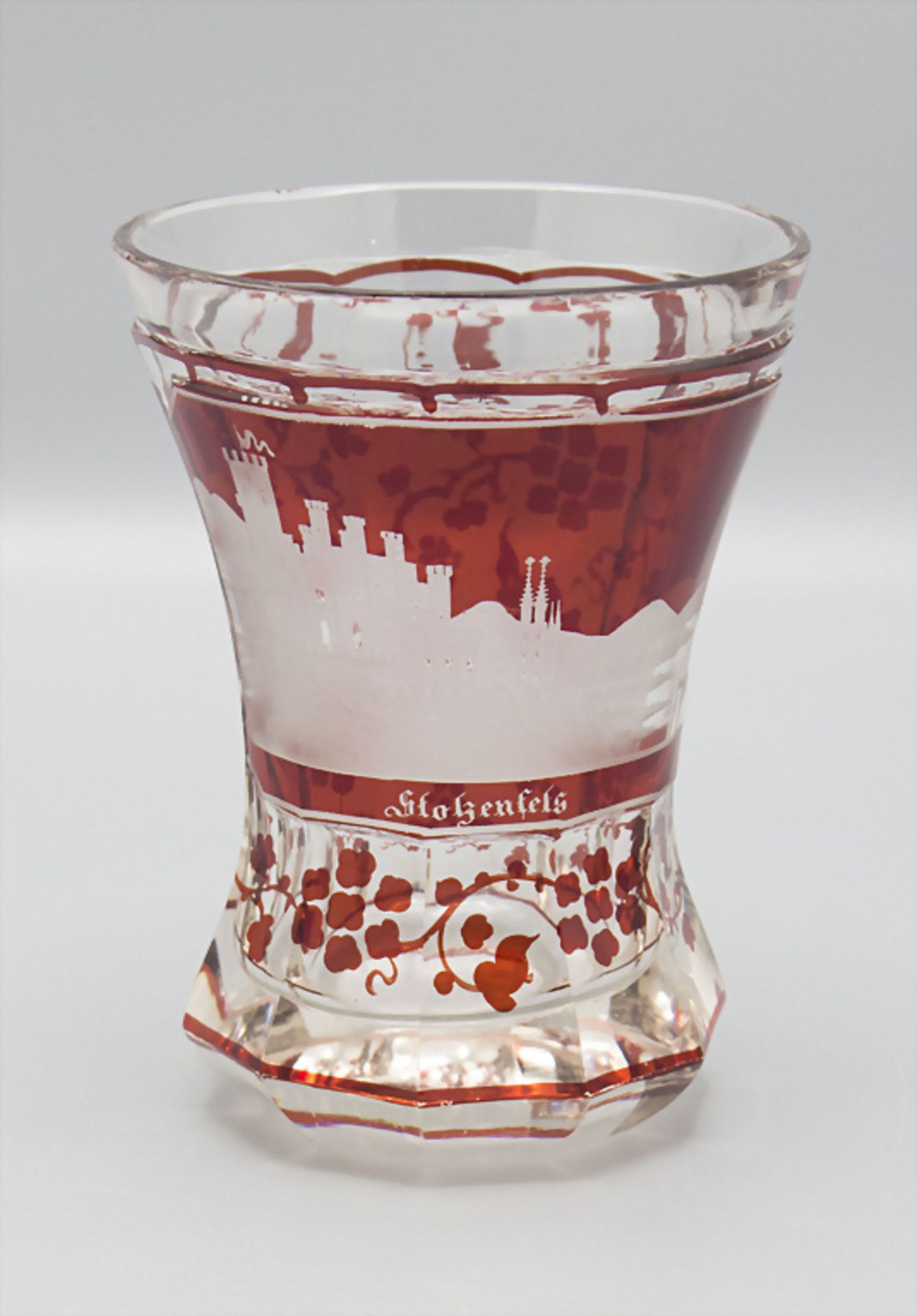 Ansichtenglas / Bäderglas Stolzenfels / A glass with handle and with the view of Stolzenfels, ...