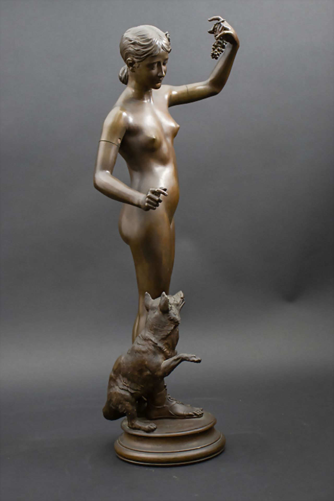Albert Félix MULOT (1847-1922), Jugendstil Bronzeplastik 'Stehender weiblicher Akt mit Hund' / ... - Image 4 of 8