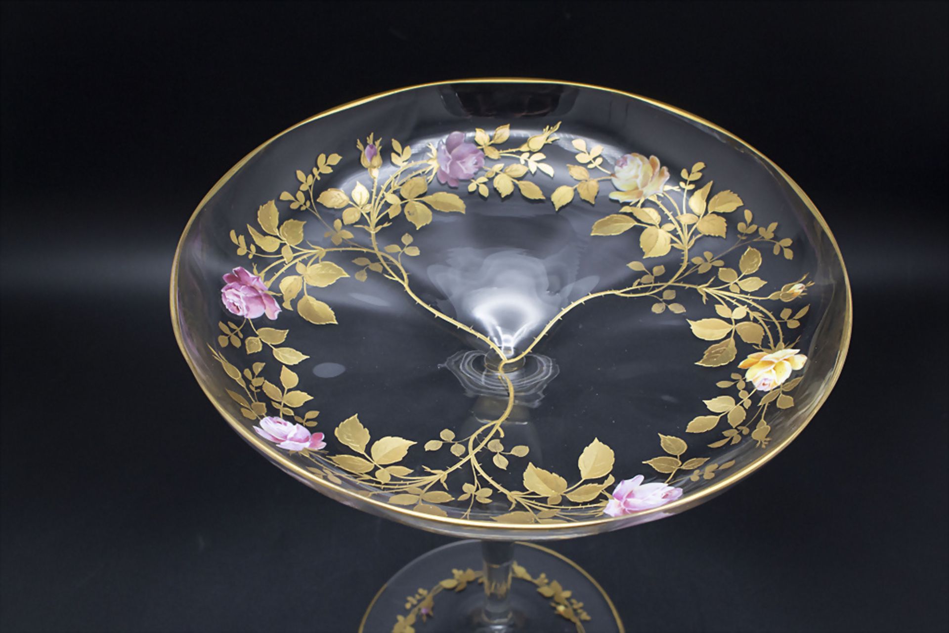 Jugendstil Konfektschale mit Emailmalerei / An Art Nouveau enamelled glass candy bowl, ... - Bild 2 aus 4