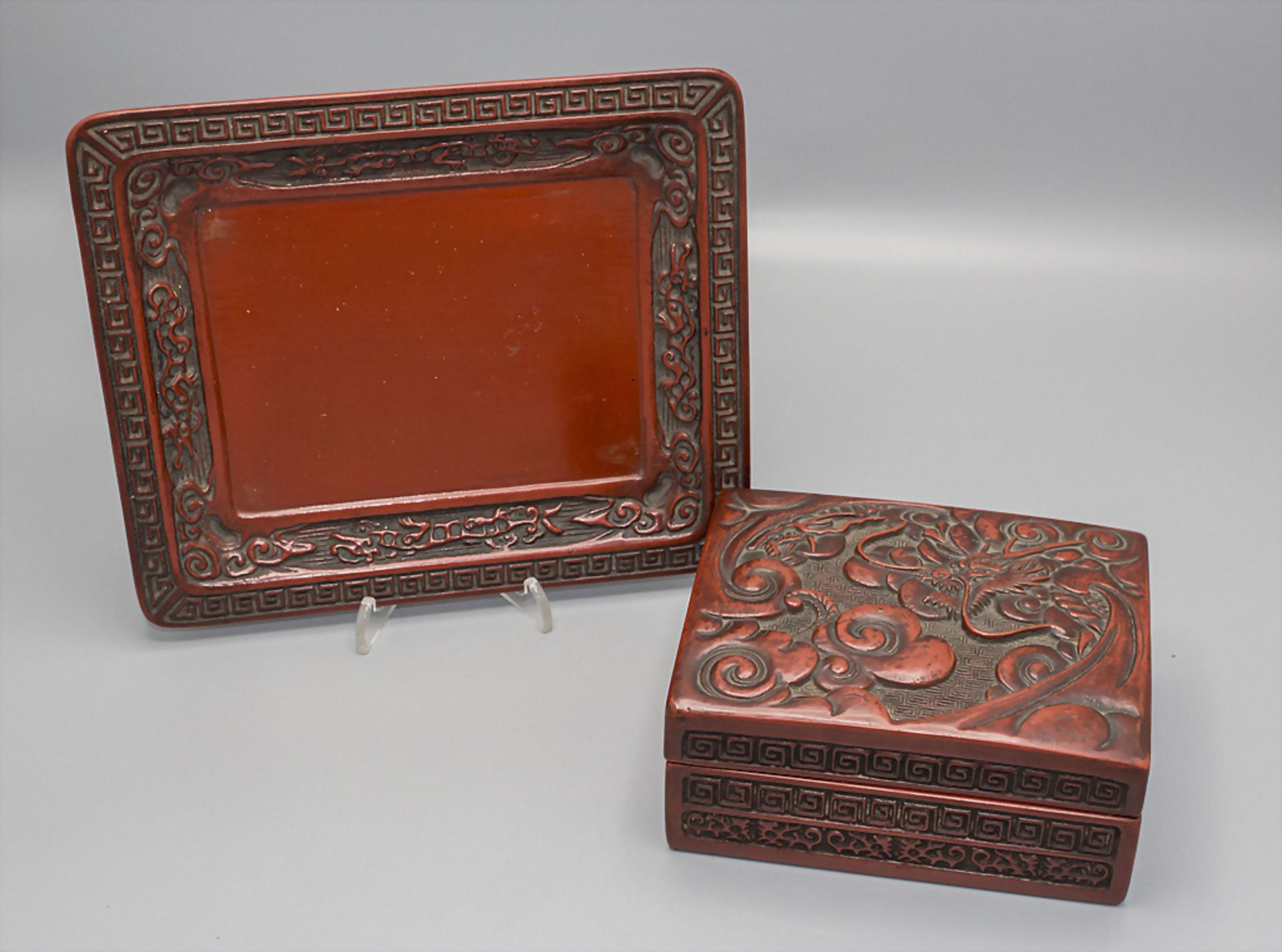 Lackdose mit Tablett / A lacquer box with tray, China, 19. Jh. - Bild 3 aus 7