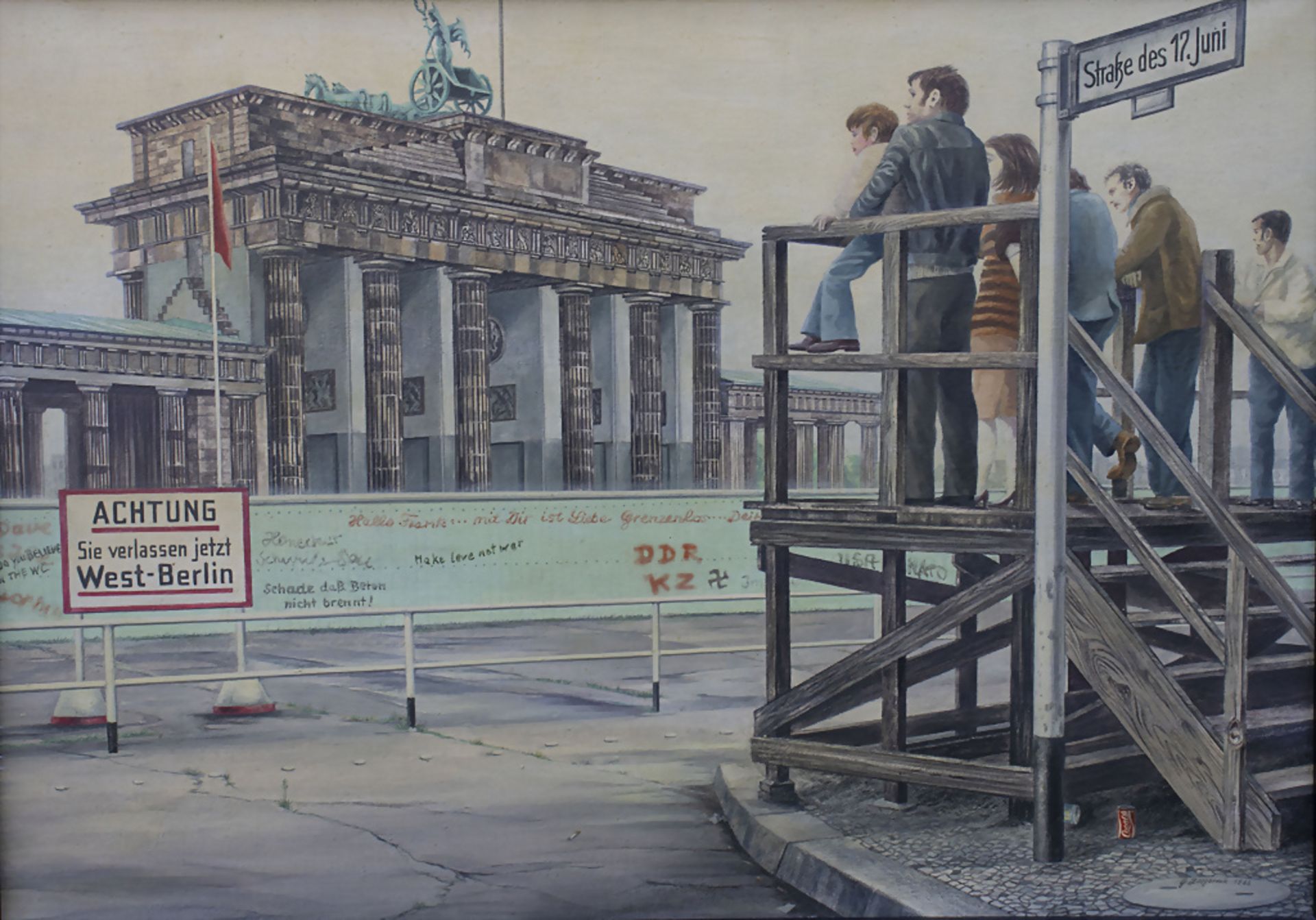 Gerald Zosgornick (*1938 in Berlin), 'Brandenburger Tor mit Berliner Mauer' / The Brandenburg ...