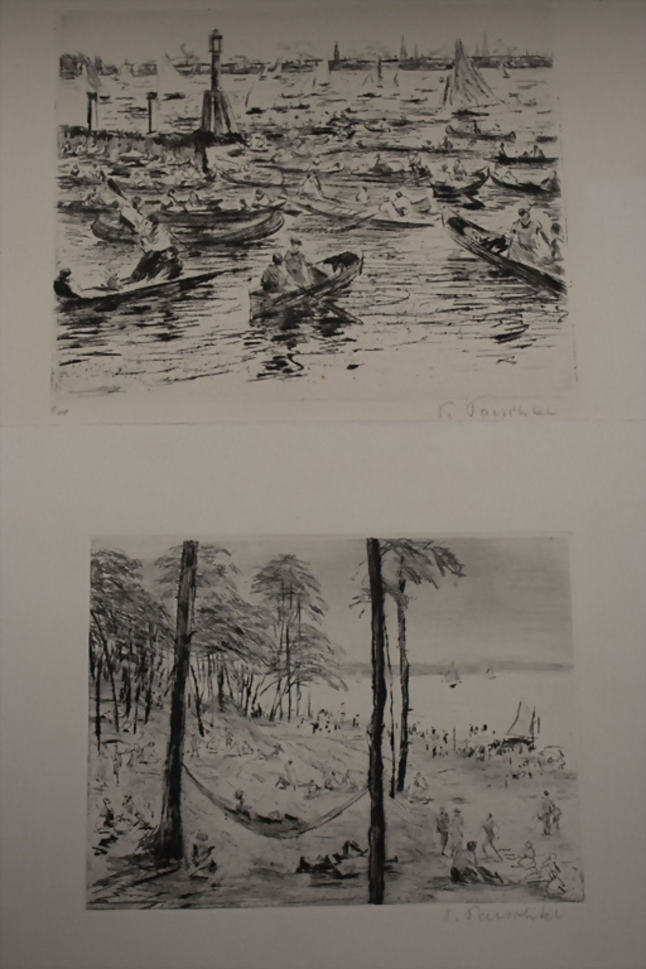 Paul PAESCHKE (1875-1943), zwei Radierungen 'Berlin - Am Wannsee' und 'Einfahrt' / Two ...