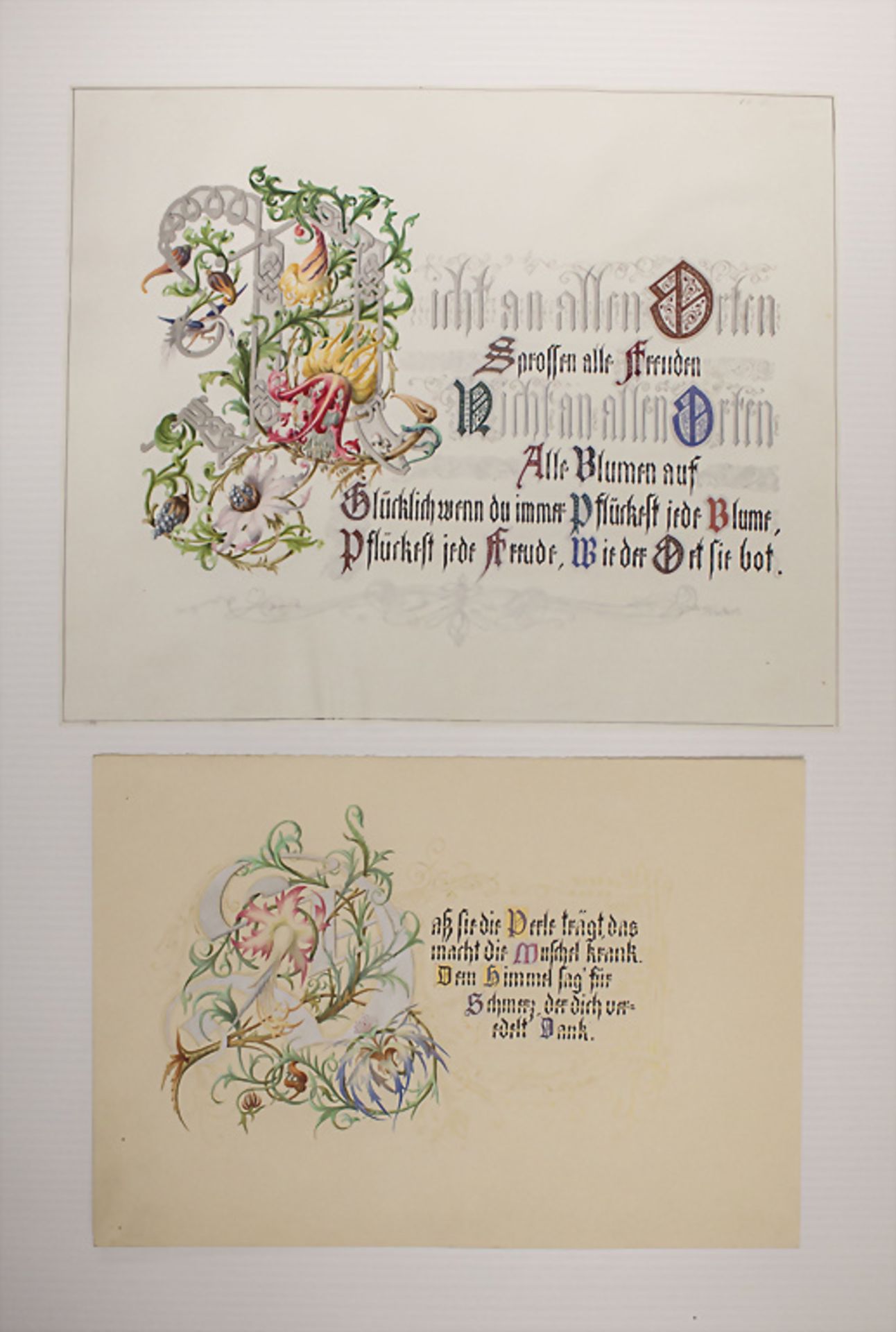 Zwei Zeichnungen mit Gedichten / Two drawings with poems, 19. Jh.