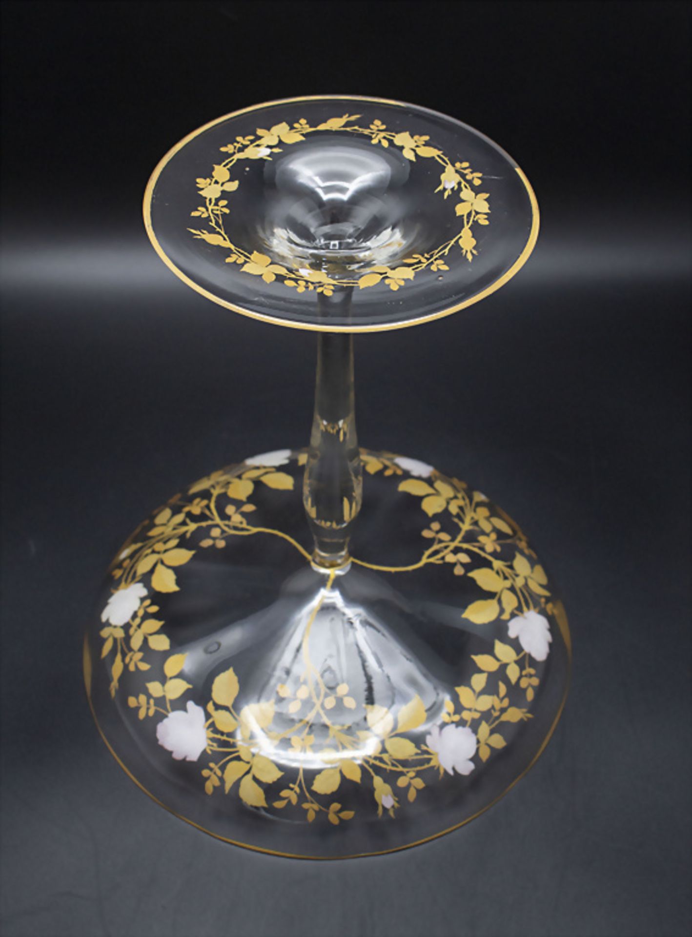 Jugendstil Konfektschale mit Emailmalerei / An Art Nouveau enamelled glass candy bowl, ... - Image 3 of 4