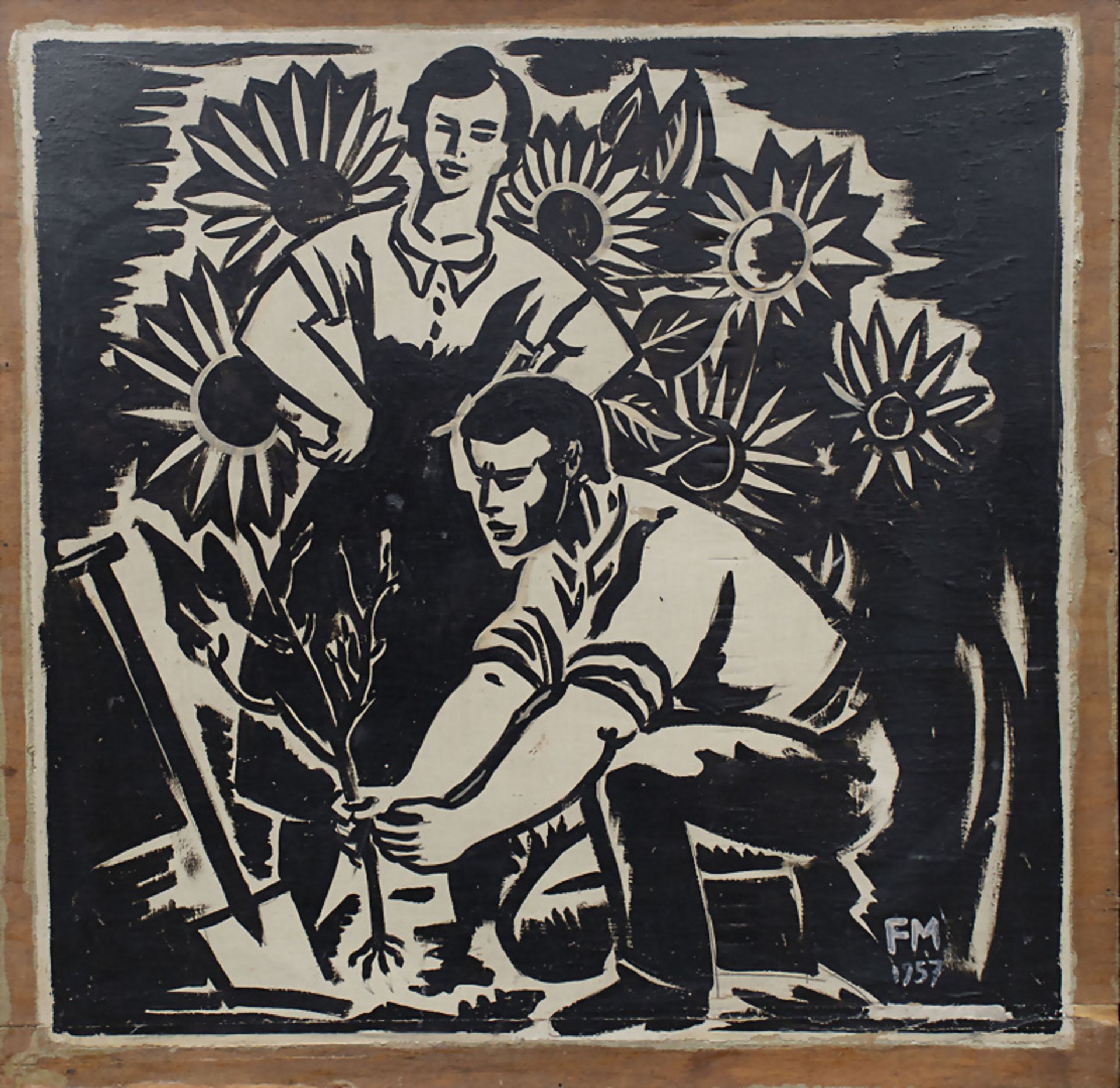 Frans MASEREEL (1889-1972), 'Sonnenblumengärtner' / 'Sunflower gardeners', 1957