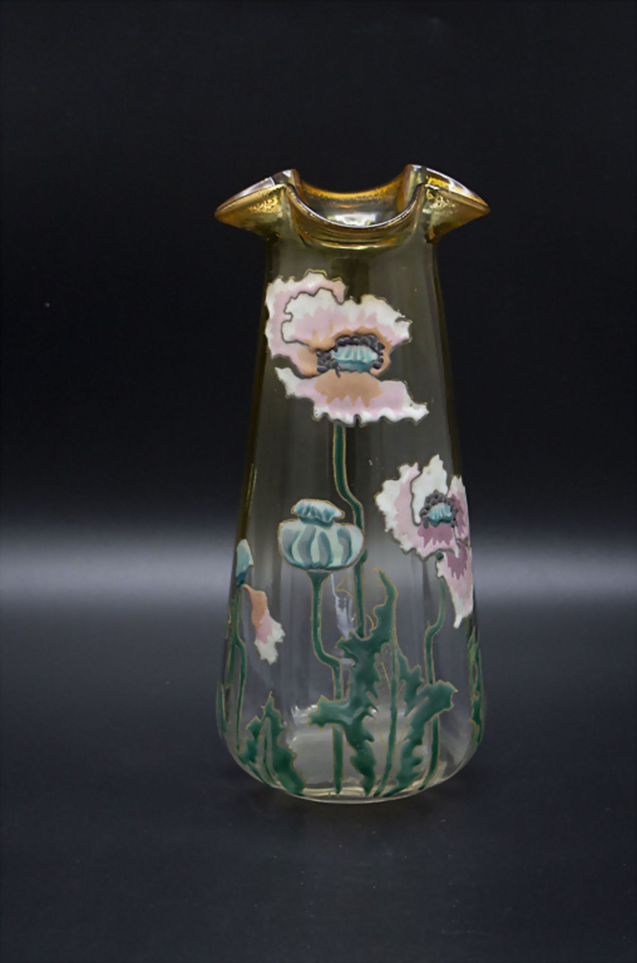 Jugendstil Vase mit Klatschmohn / An Art Nouveau glass vase with poppy flower, Legras, um 1900