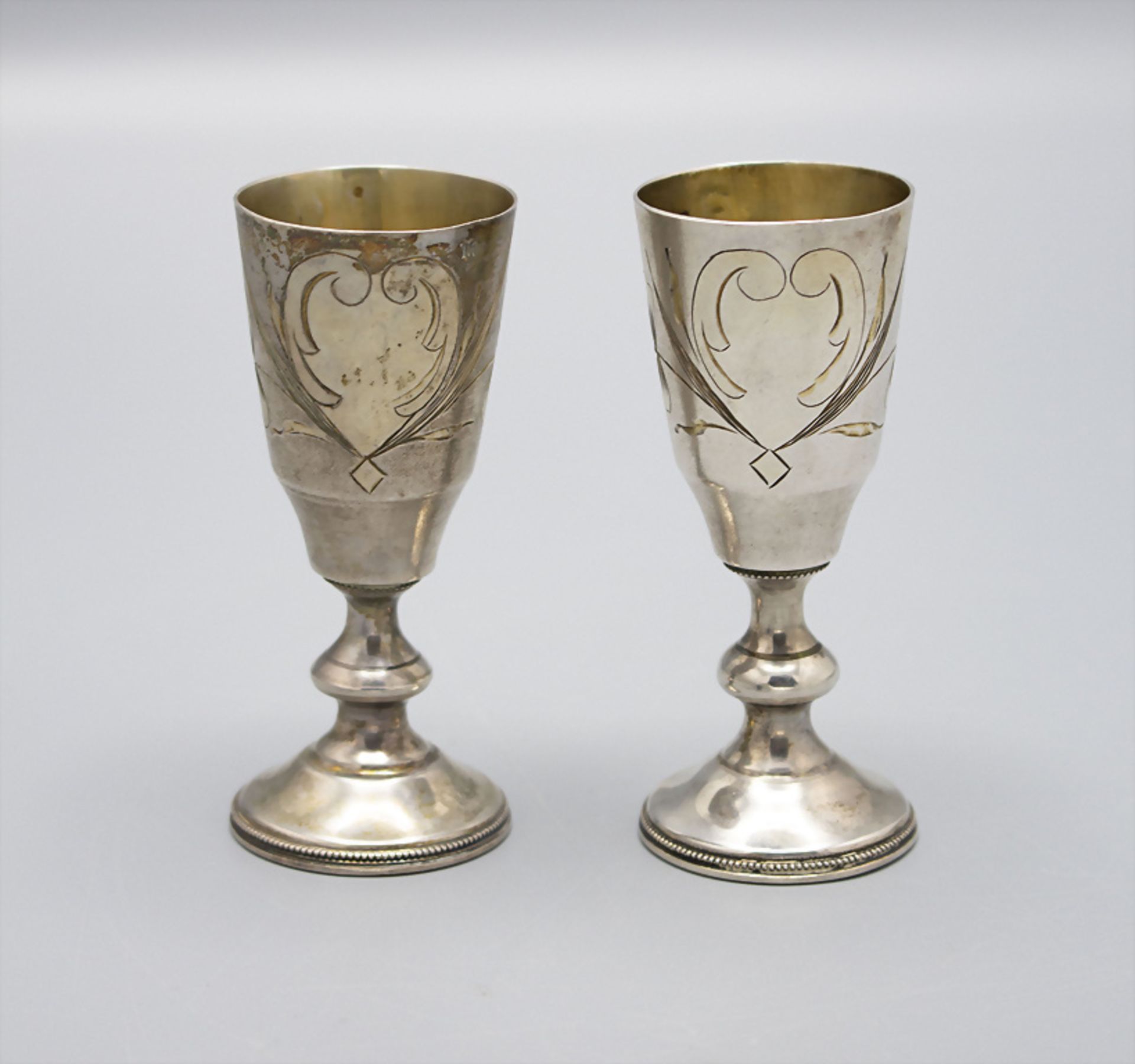 2 Vodka Becher / Two silver Vodka cups, Moskau/Moscow, 1896-1908