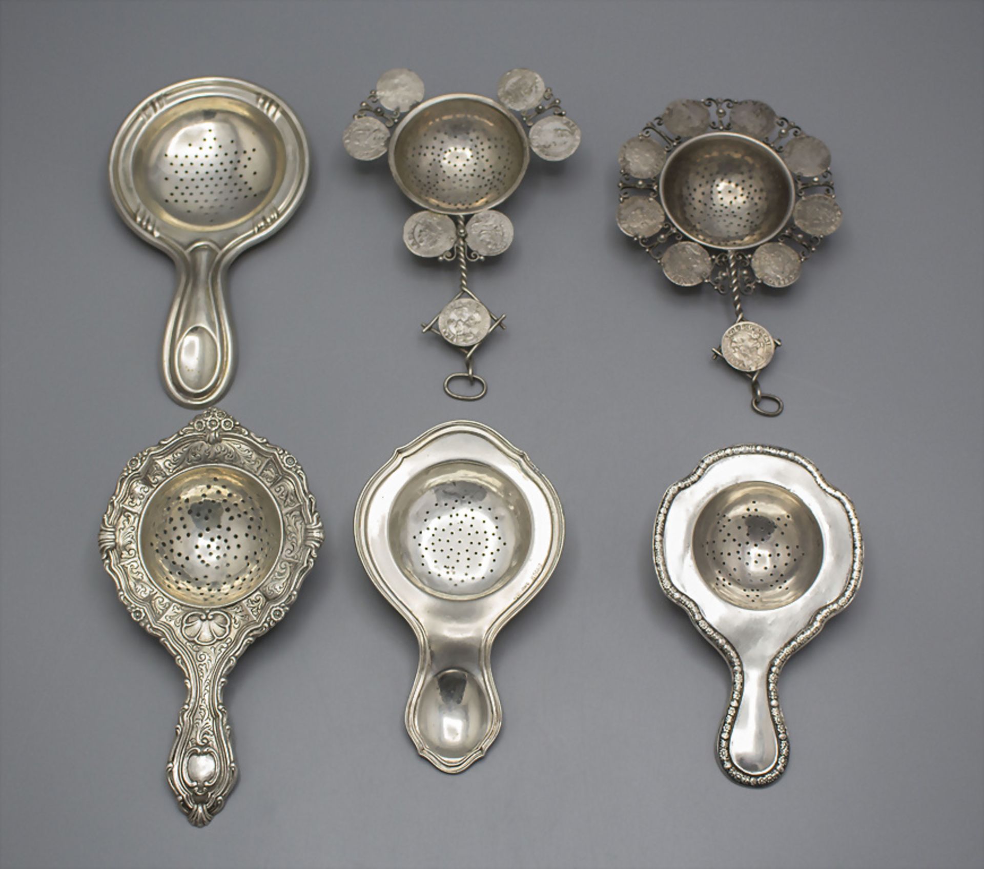 Konvolut aus 6 Teesieben / A set of 6 silver tea strainers, um 1900