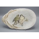 Jugendstil Zierplatte / Bildrelief mit Meisenpaar / A decorative Art nouveau porcelain plate ...