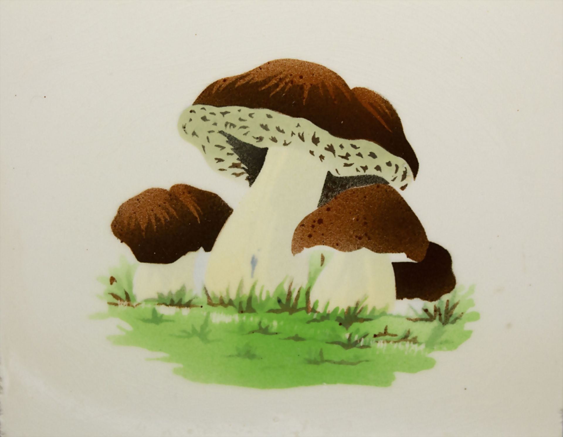 Fliese mit Steinpilzen / A ceramic tile with mushrooms, deutsch, um 1900 - Image 2 of 3