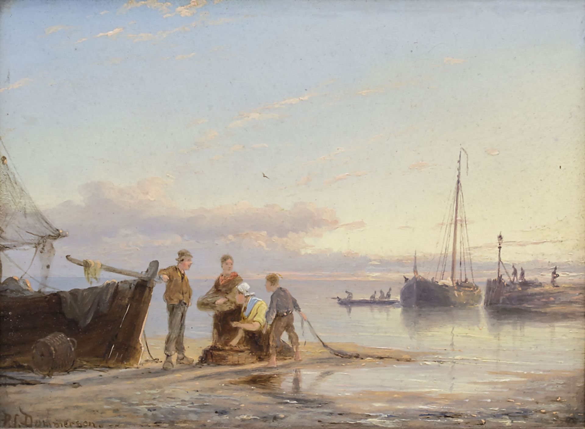 Pieter Cornelius DOMMERSON (1838-1918), 'Strandansicht mit Segelboot' / 'A prospect of a beach ...