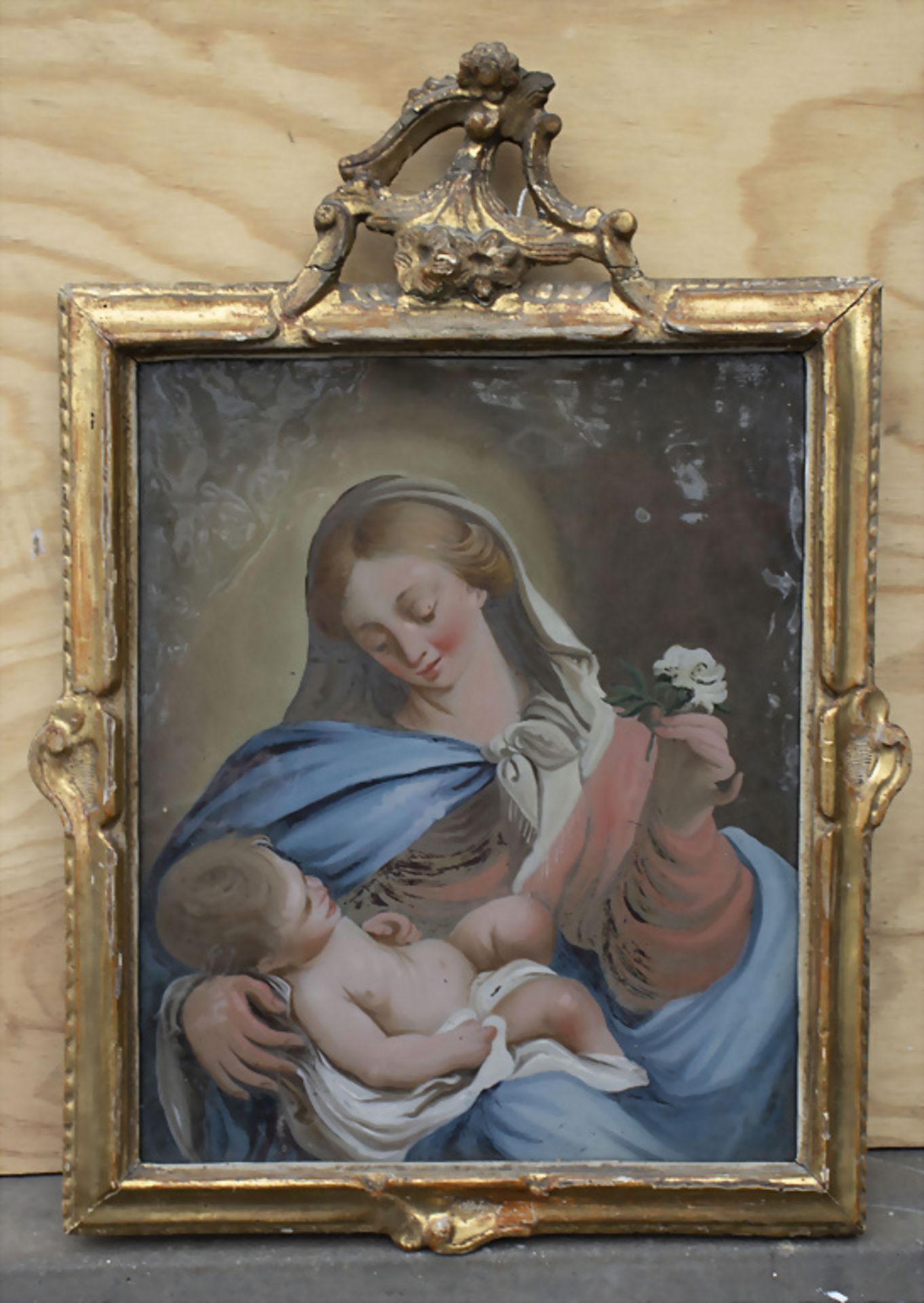 Hinterglasmalerei 'Maria mit Jesuskind' / 'Madonna with Jesus', Augsburger Schule, 18./19. Jh. - Bild 2 aus 6