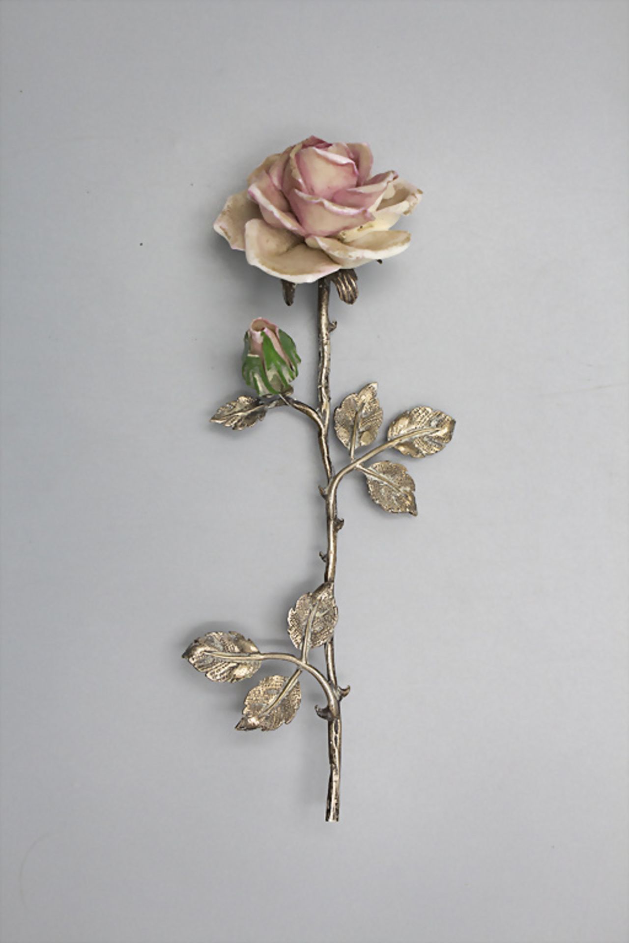 Rose aus Porzellan und Silber / A single stem porcelain and silver rose, Florenz, vor 1971 - Image 4 of 5