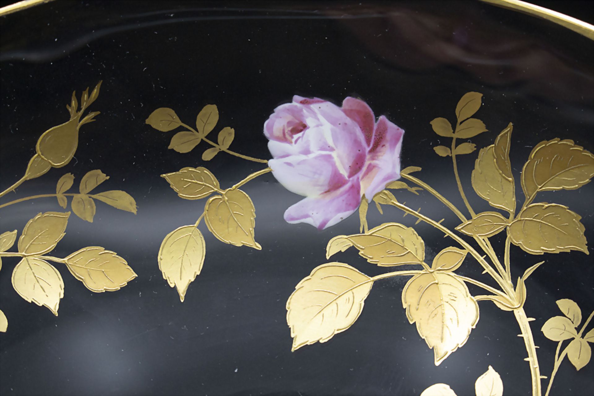 Jugendstil Konfektschale mit Emailmalerei / An Art Nouveau enamelled glass candy bowl, ... - Image 4 of 4