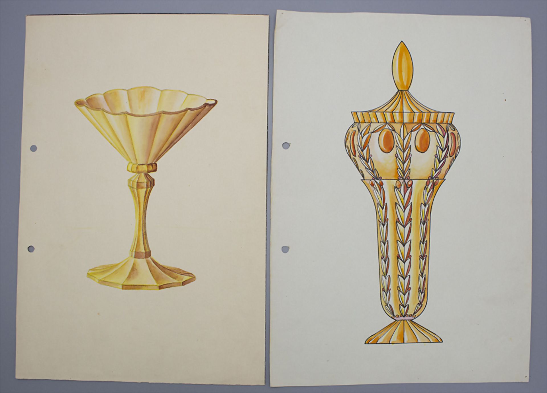 Zwei Entwürfe Goldschmiedearbeiten / Two drafts goldsmith work, 20. Jh.