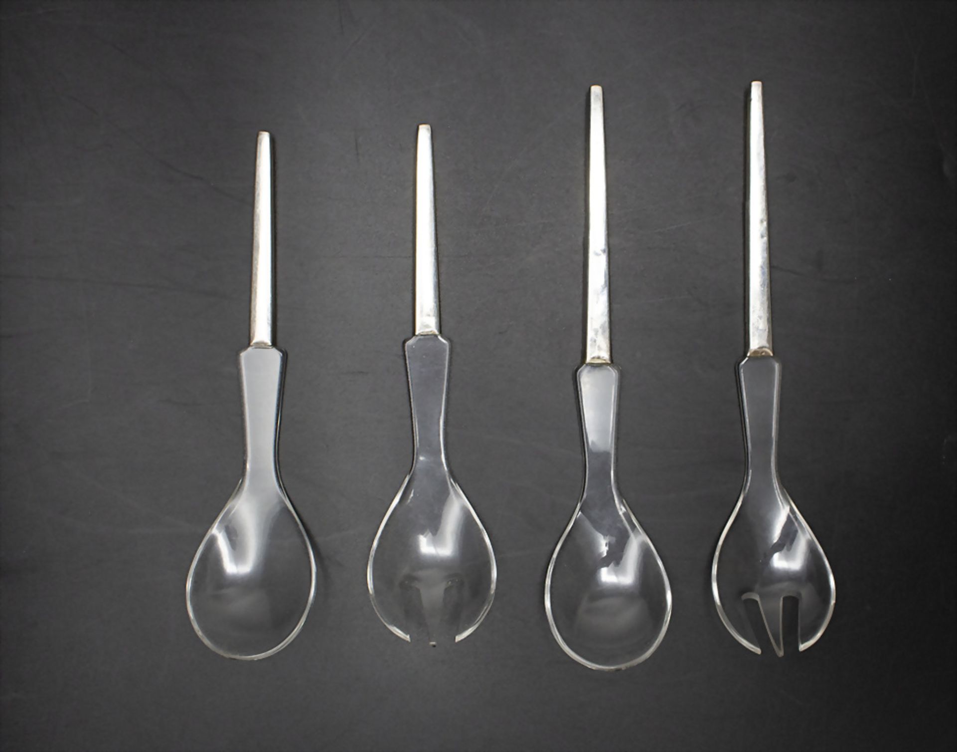 2 Paar Salatbestecke / 2 pairs of salade servers with Sterling silver handles, Hermann Bauer, ...