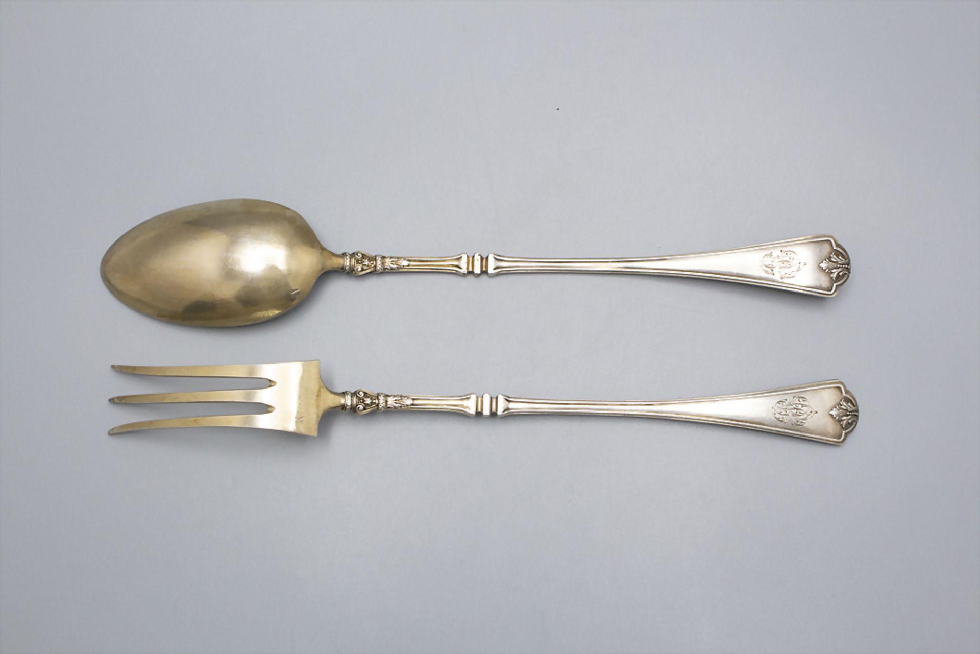 Salatbesteck / Silver salad servers / Couvert à salade en argent massif, Alphonse Debain, ... - Bild 2 aus 5