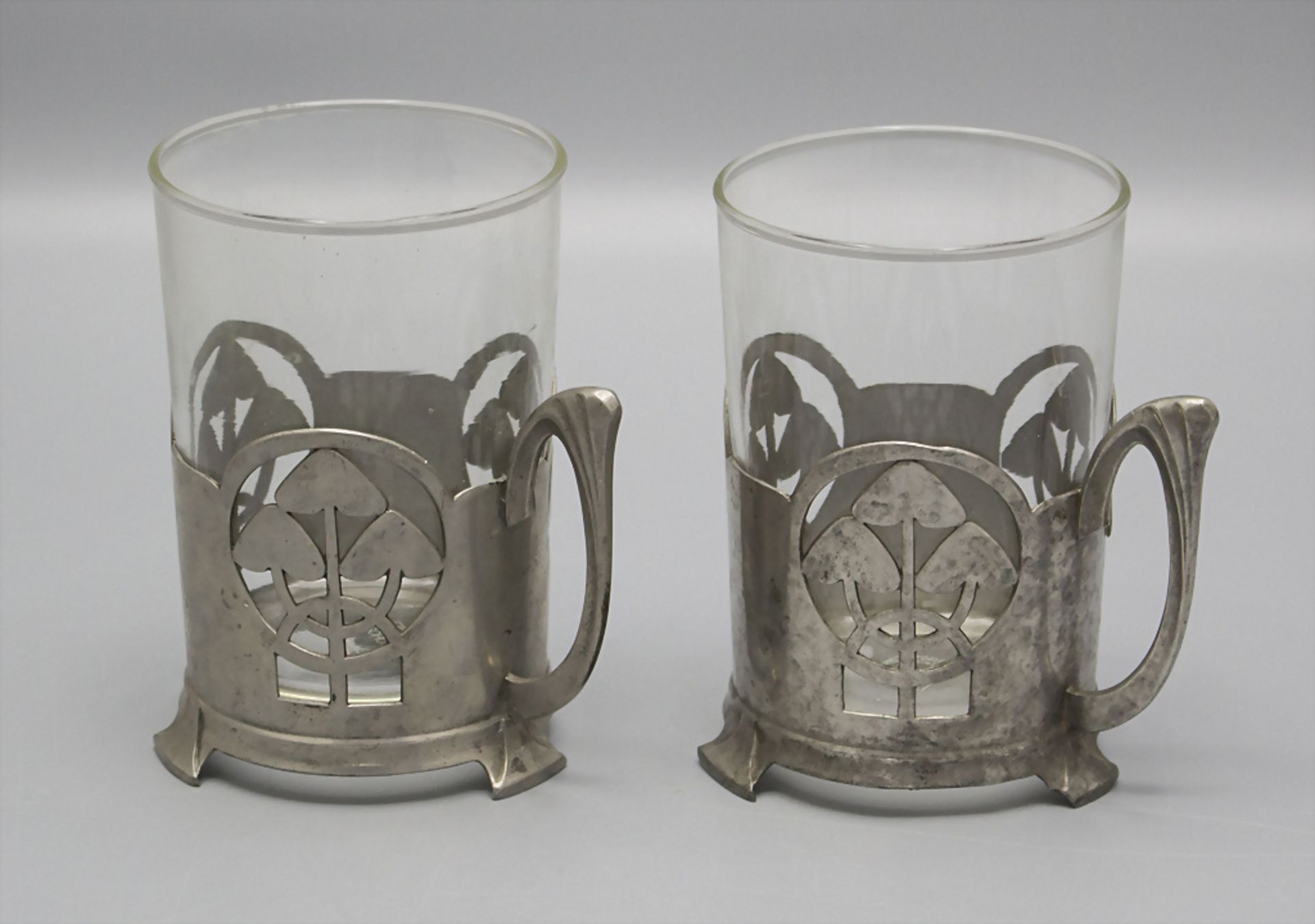 Paar Jugendstil Teeglashalter mit Pilzen / Two Art Nouveau tea glass holder with mushrooms, ...