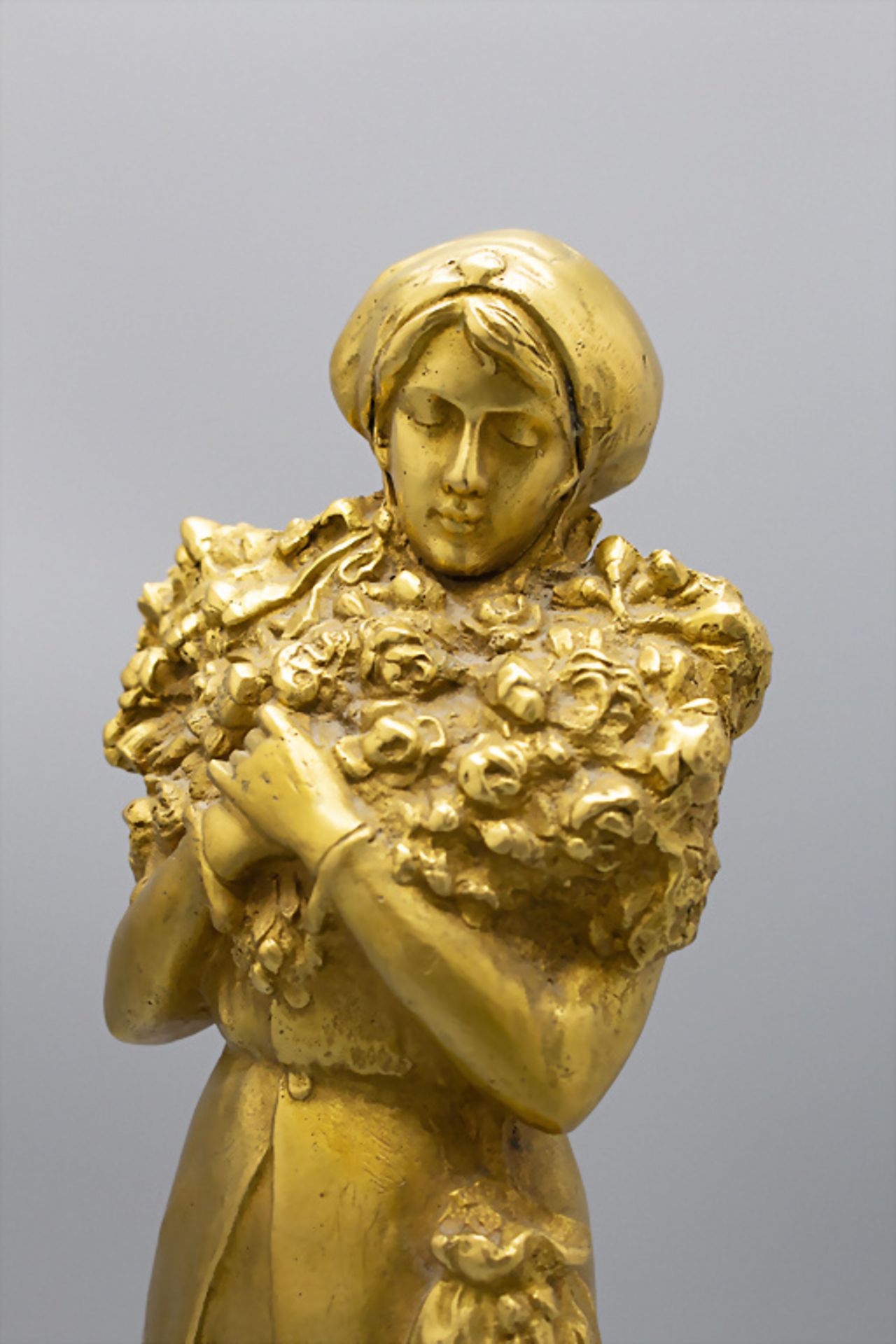 Dominique Alonzo (* Paris), Jugendstil Bronze 'Junge Frau mit Rosen' / An Art Nouveau bronze ... - Bild 2 aus 8