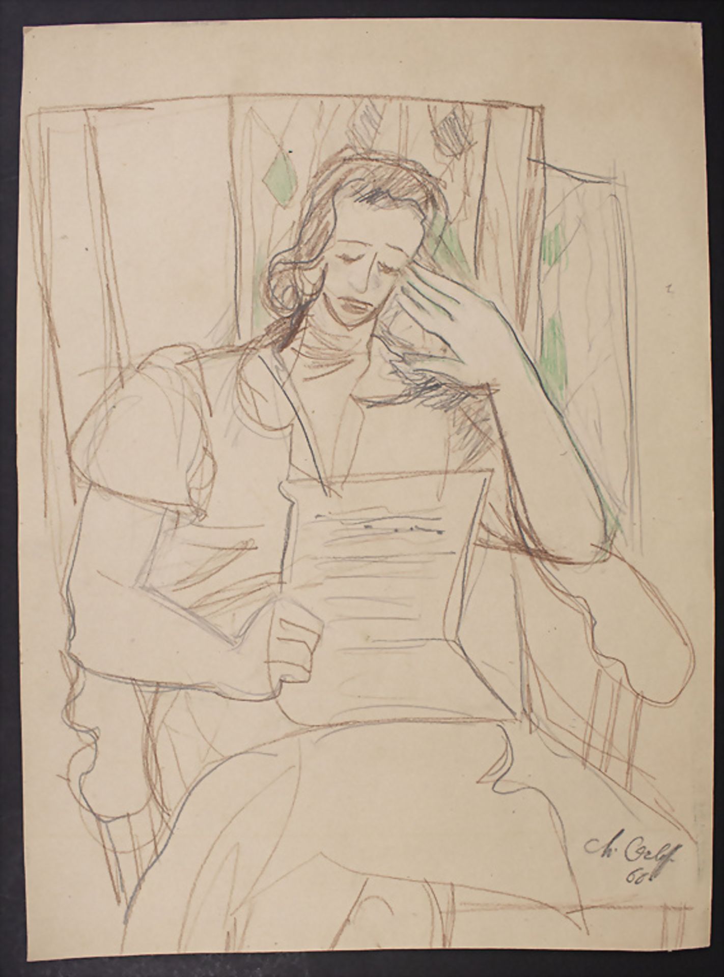 Chana ORLOFF (1888-1968), Skizze 'Lesende Frau' / Sketch 'A reading woman', 1960 - Bild 2 aus 4