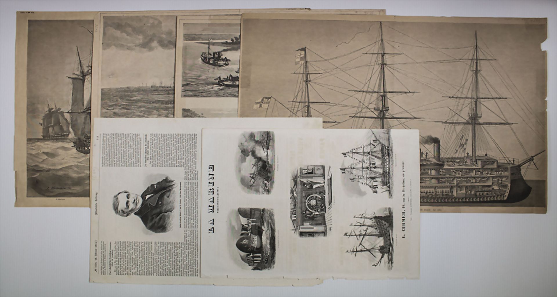 Konvolut 6 Blatt 'Seewesen und Marine' / A collection of six sheets 'Maritime and navy', 19. Jh.