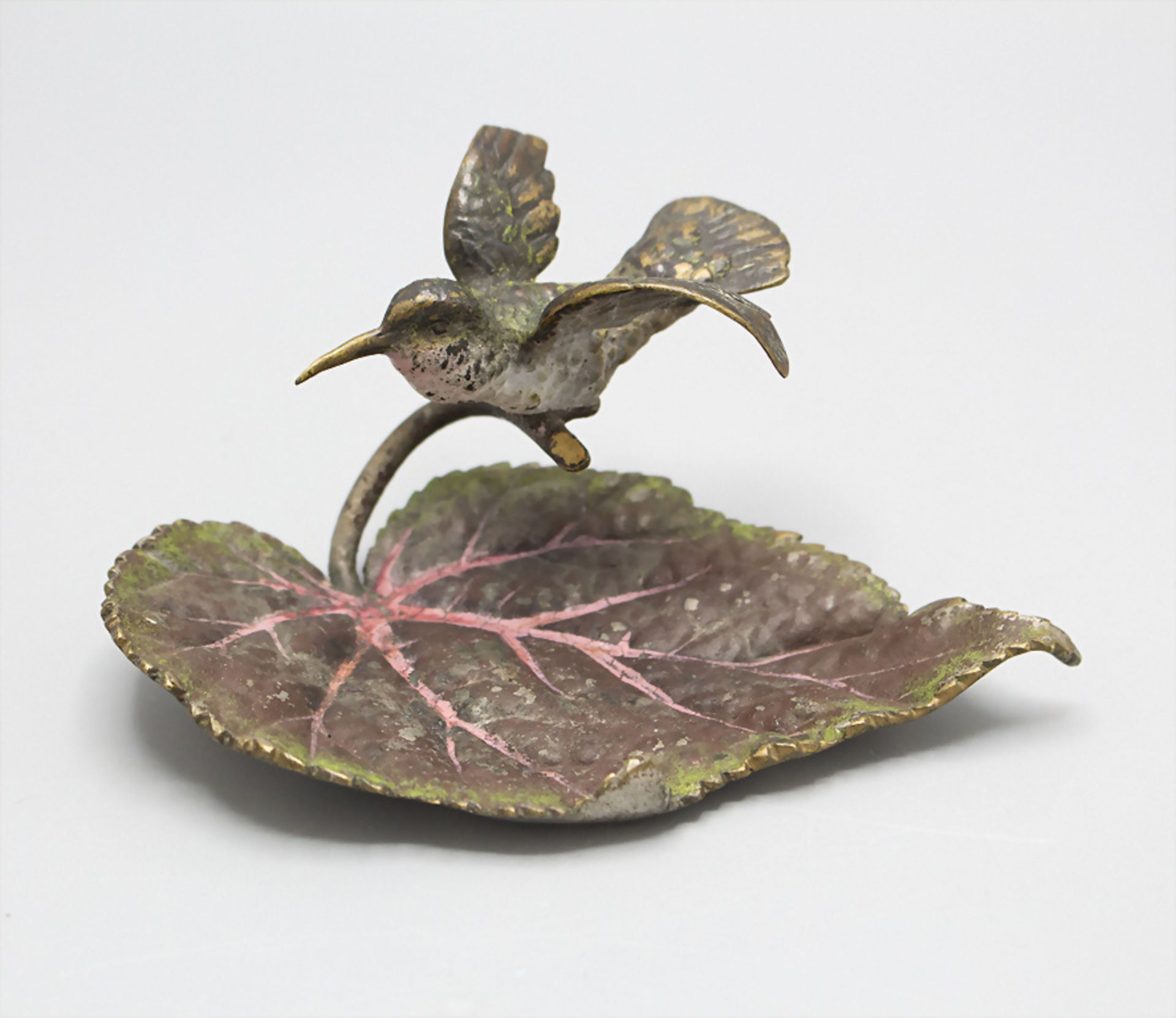 Wiener Bronze 'Kolibri auf Blattstengel' / A Vienna bronze of a humming-bird on a leaf stem, ...
