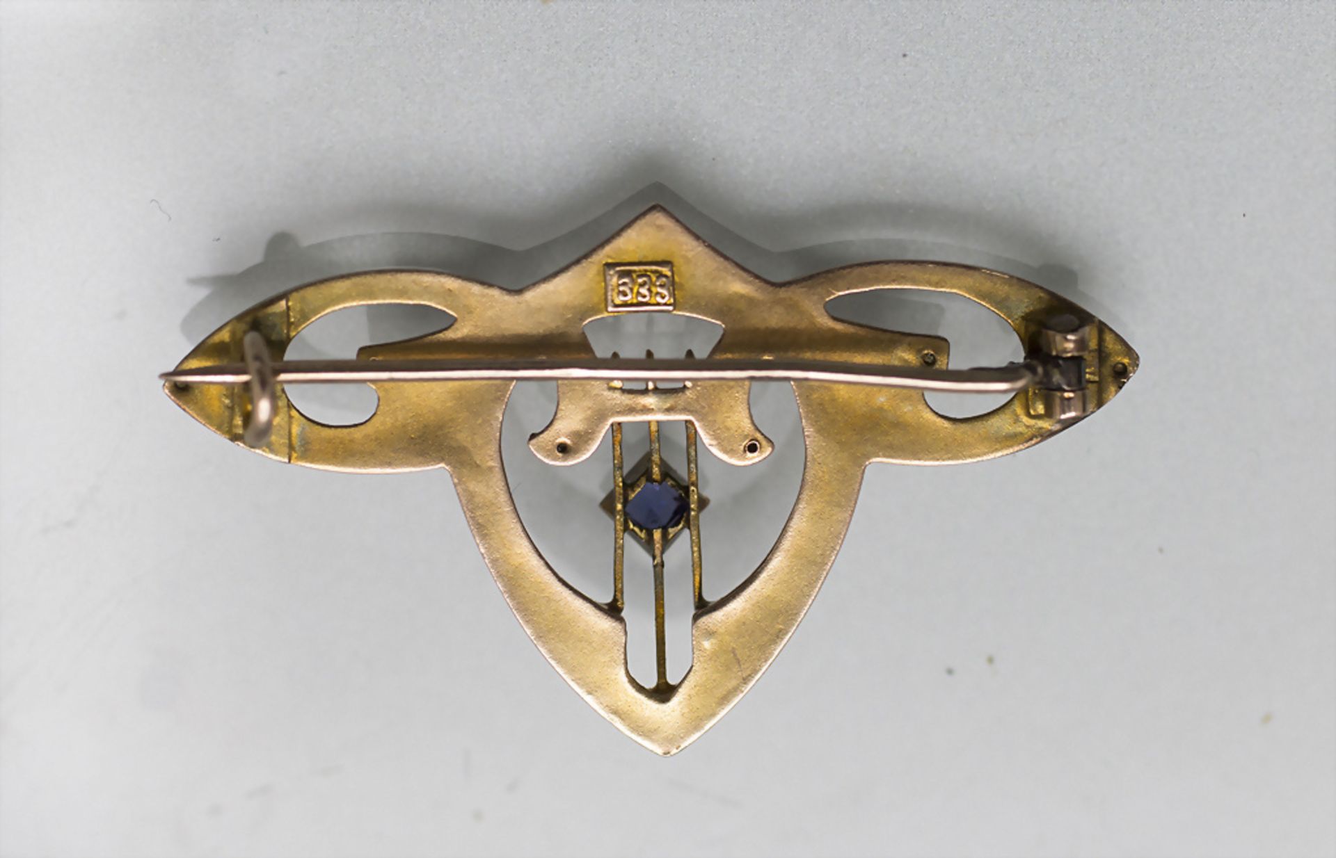 Jugendstil Brosche / An Art Nouveau 8 ct gold brooch, wohl deutsch, um 1910 - Bild 2 aus 2