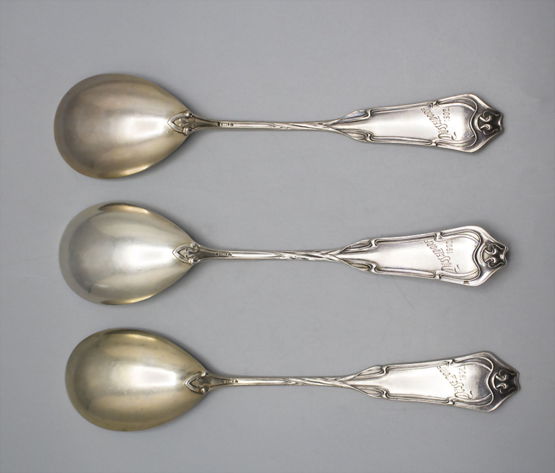 3 Jugendstil Vorlegelöffel / 3 silver Art Nouveau serving spoons, deutsch, um 1900 - Image 2 of 5