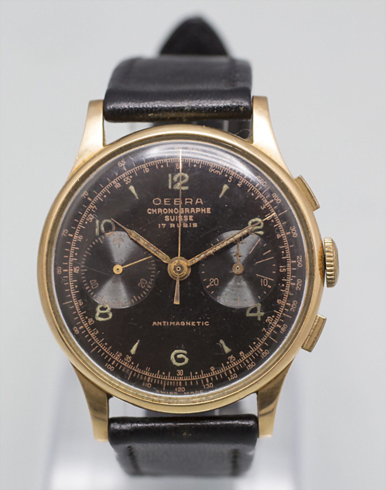 Herrenarmbanduhr / Chronograph / An 18 ct gold men's wristwatch, Schweiz / Swiss, um 1940