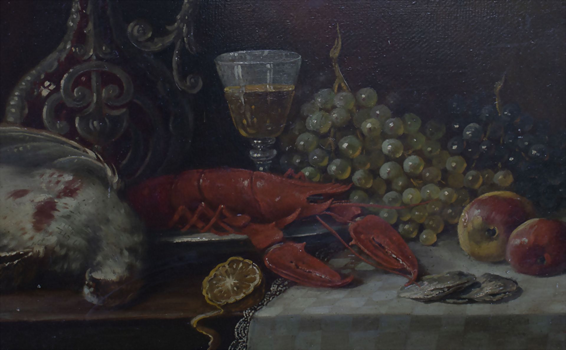 Unbekannter Künstler des 18./19. Jh., 'Stillleben mit Krebs' / 'A still life with crab' - Image 4 of 5