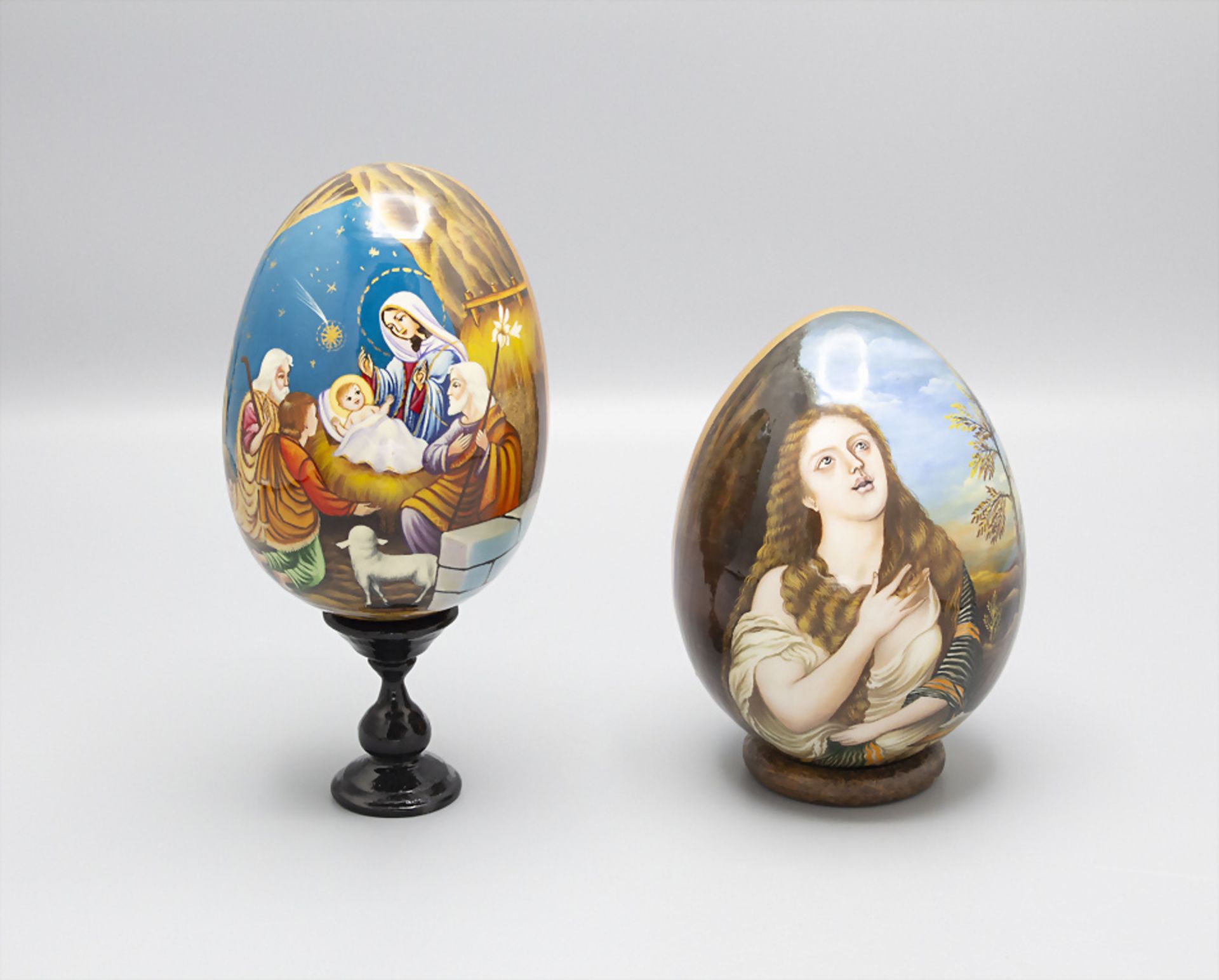 Zwei Ikonen Eier / Two icon eggs, wohl Russland, 20. Jh.