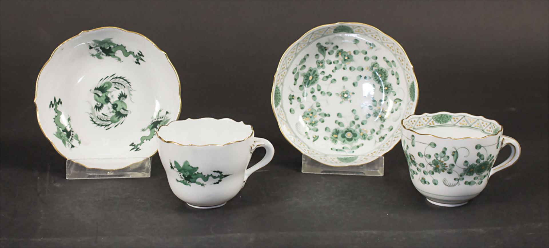 Konvolut aus 8 Tassen mit Untertassen / A set of 8 porcelain cups and saucers, Meissen, 20. Jh. - Bild 5 aus 7