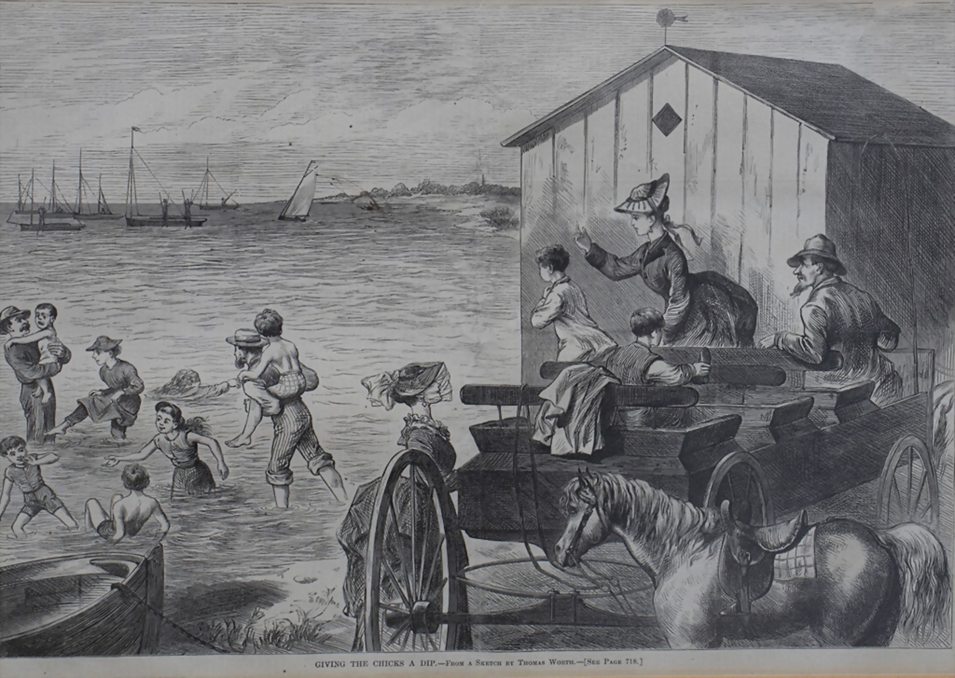 Lithografie mit Darstellung einer Badeszene / A lithograph with a bath scene, um 1870 - Image 2 of 7