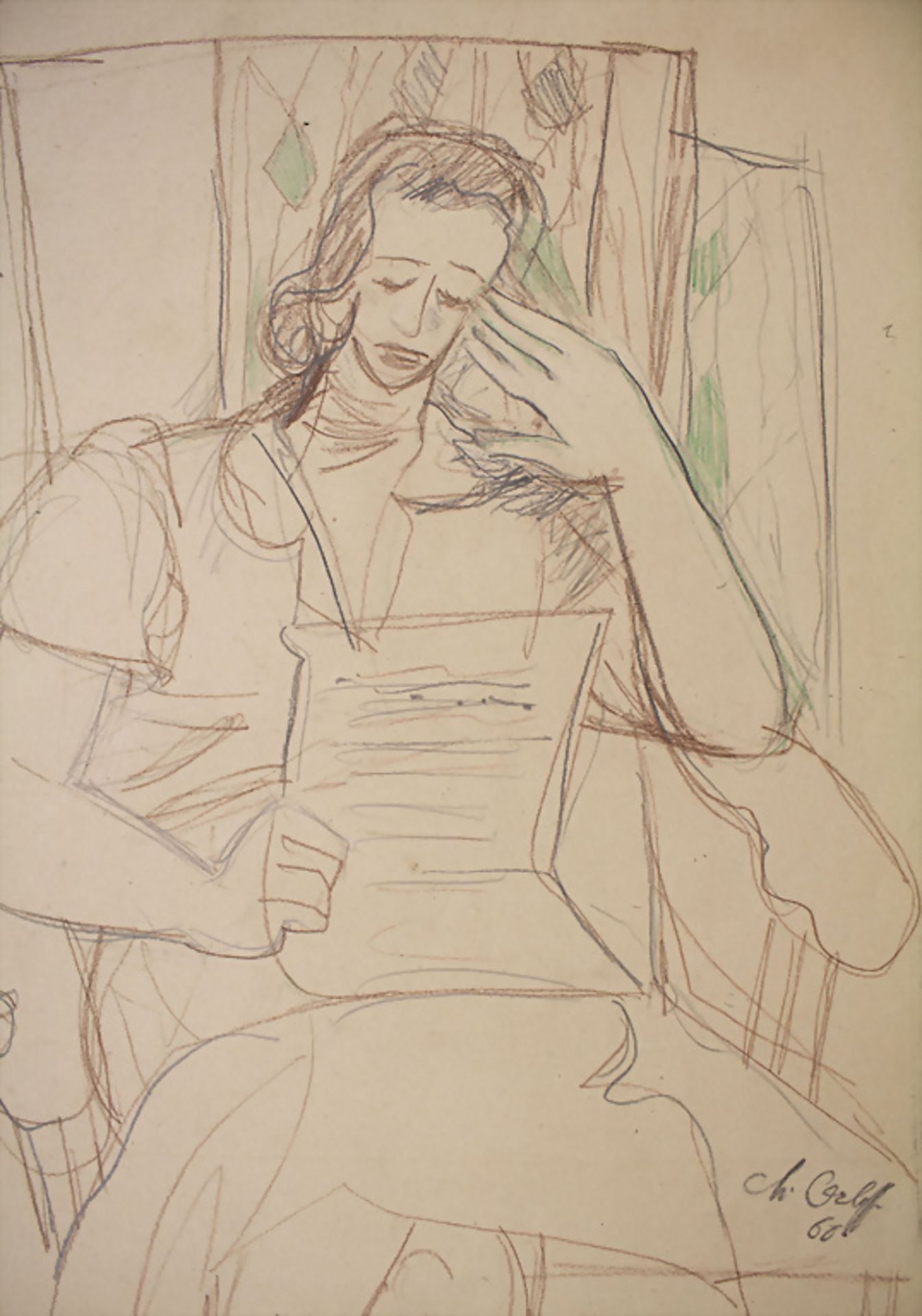 Chana ORLOFF (1888-1968), Skizze 'Lesende Frau' / Sketch 'A reading woman', 1960