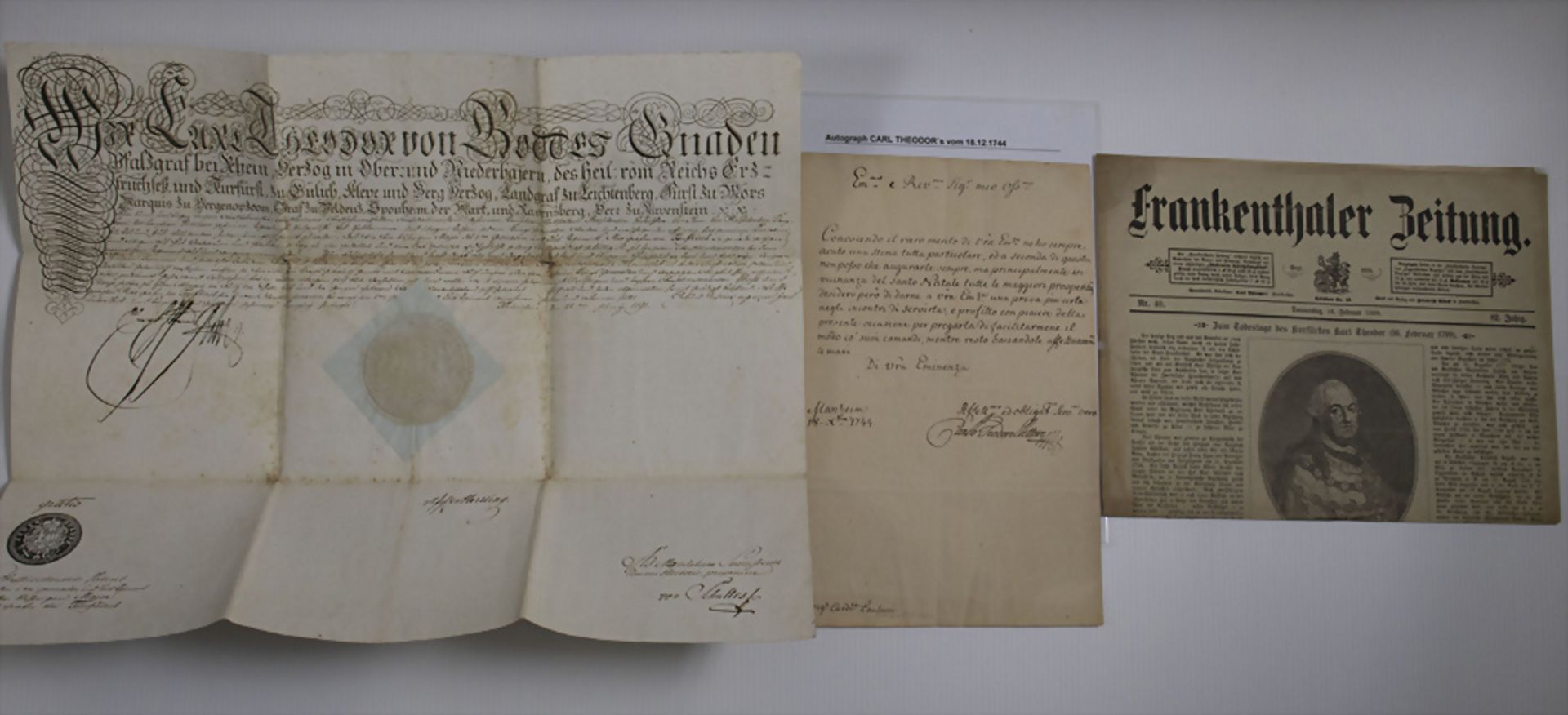 Dokumente mit Autographen Karl Theodor von Bayern (1724-1799)