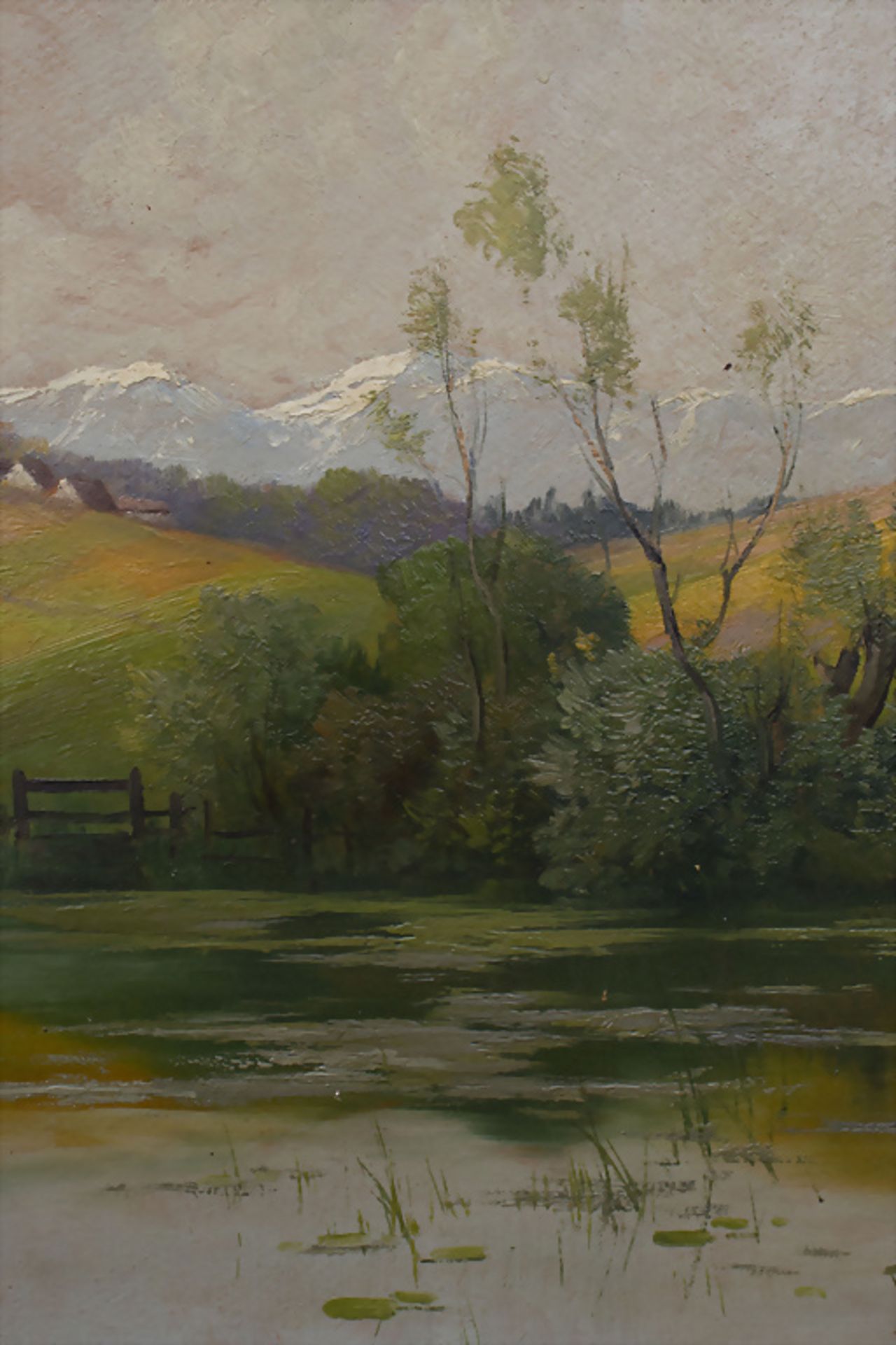 Theodor Eugen Christoph FEUCHT (1867-1944), 'Weiheransicht mit Alpendorf' / 'Pond view with ... - Bild 4 aus 6