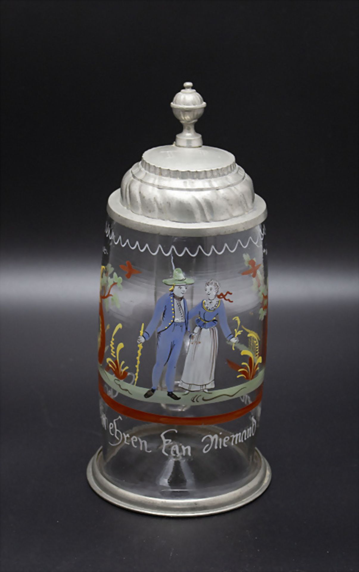 Walzenkrug mit Zinnmontierung, deutsch, um 1800