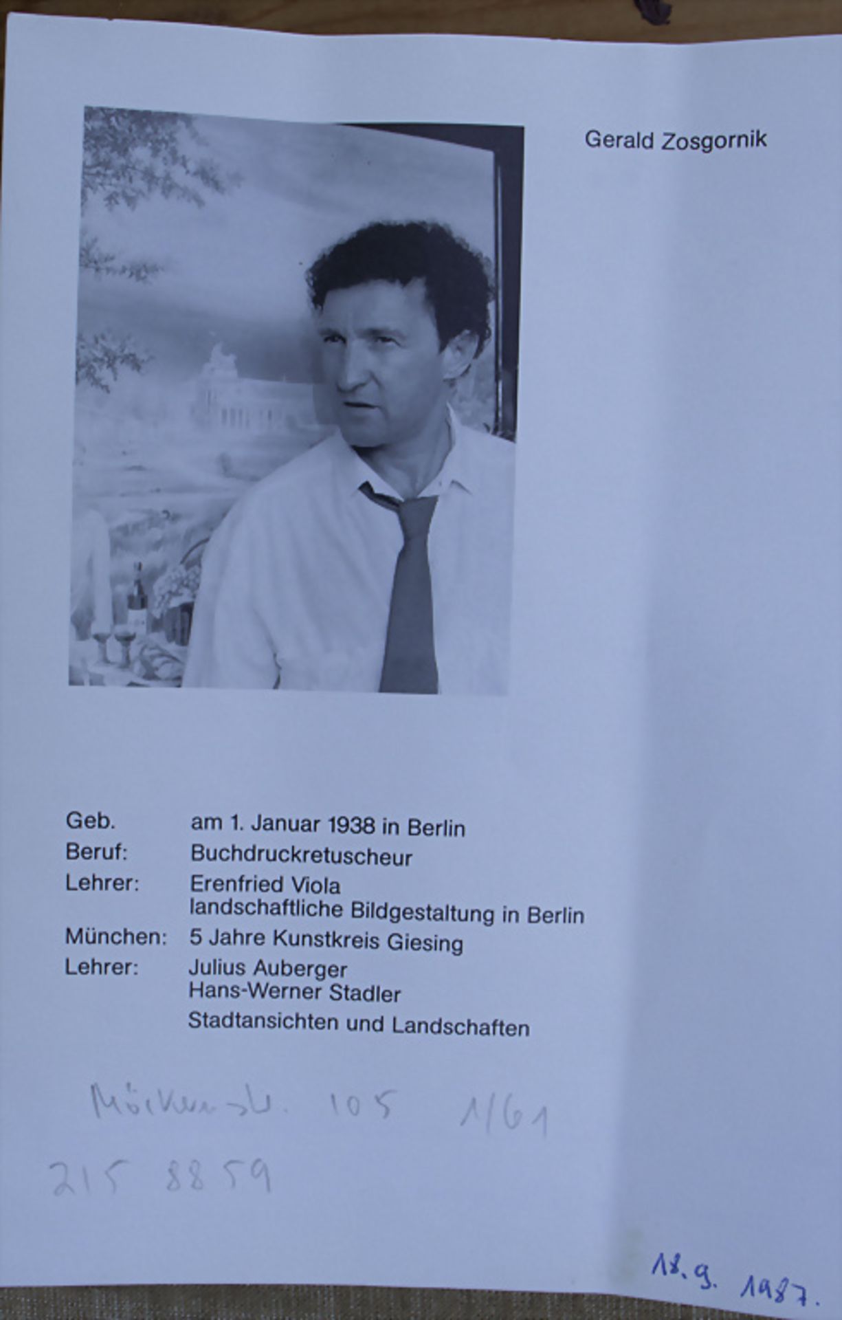 Gerald Zosgornick (*1938 in Berlin), 'Brandenburger Tor mit Berliner Mauer' / The Brandenburg ... - Bild 6 aus 6