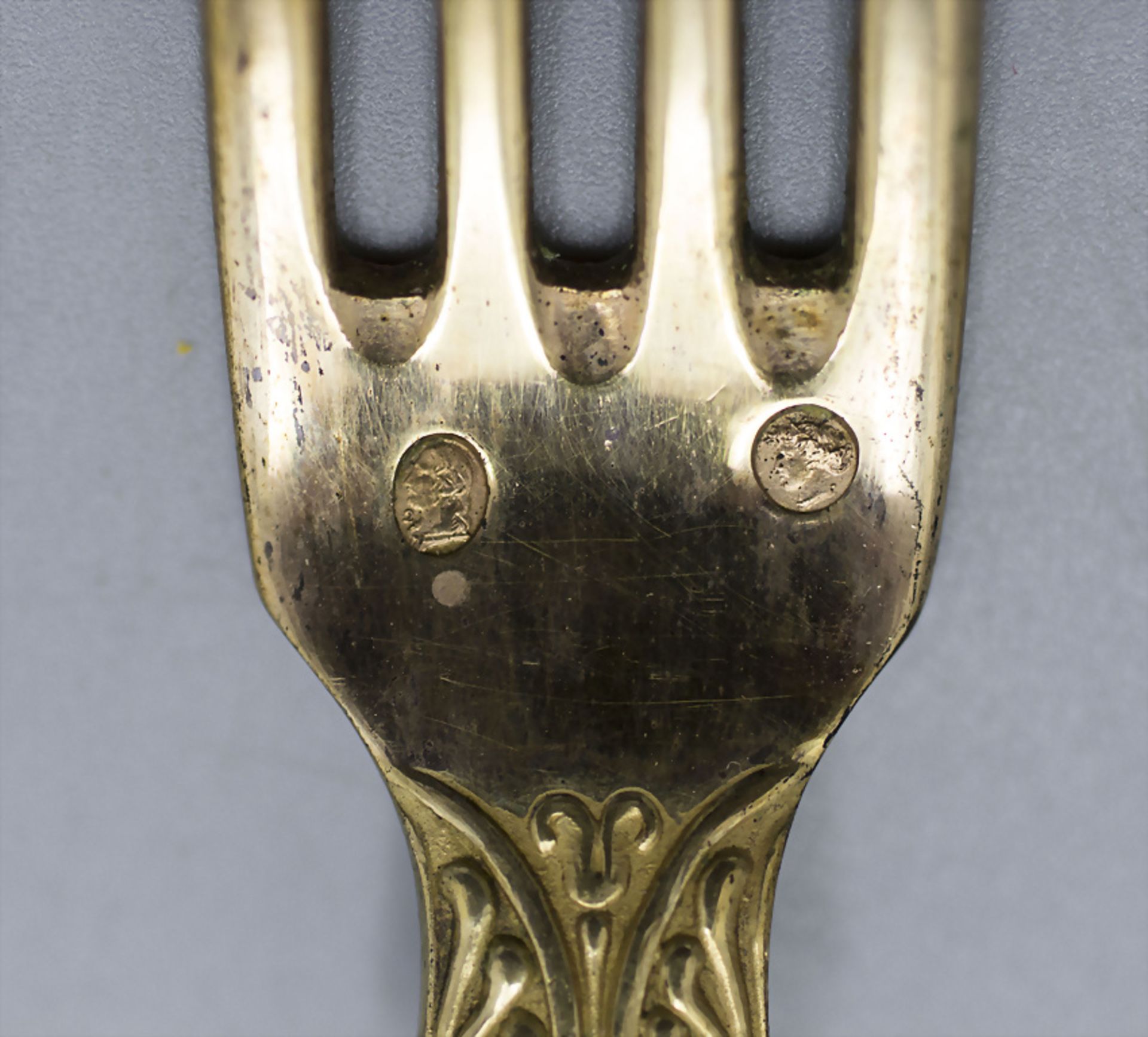 4tlg. Vermeille Besteck im Etui / A 4-piece set of guilded silver cutlery in a box, ... - Bild 5 aus 6