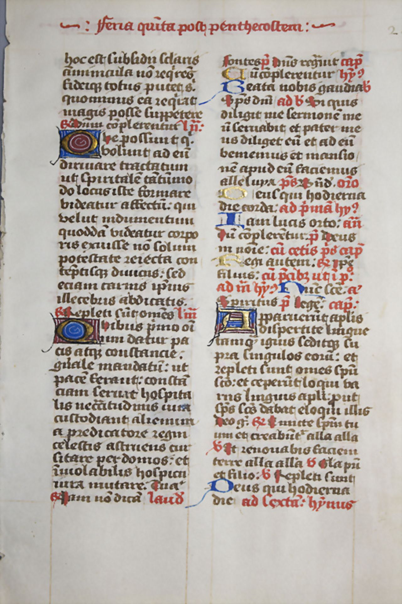 Manuskript: zwei Stundenbuchblätter mit Prachtmajuskeln / Manuscript: two splendid book of ... - Image 2 of 3