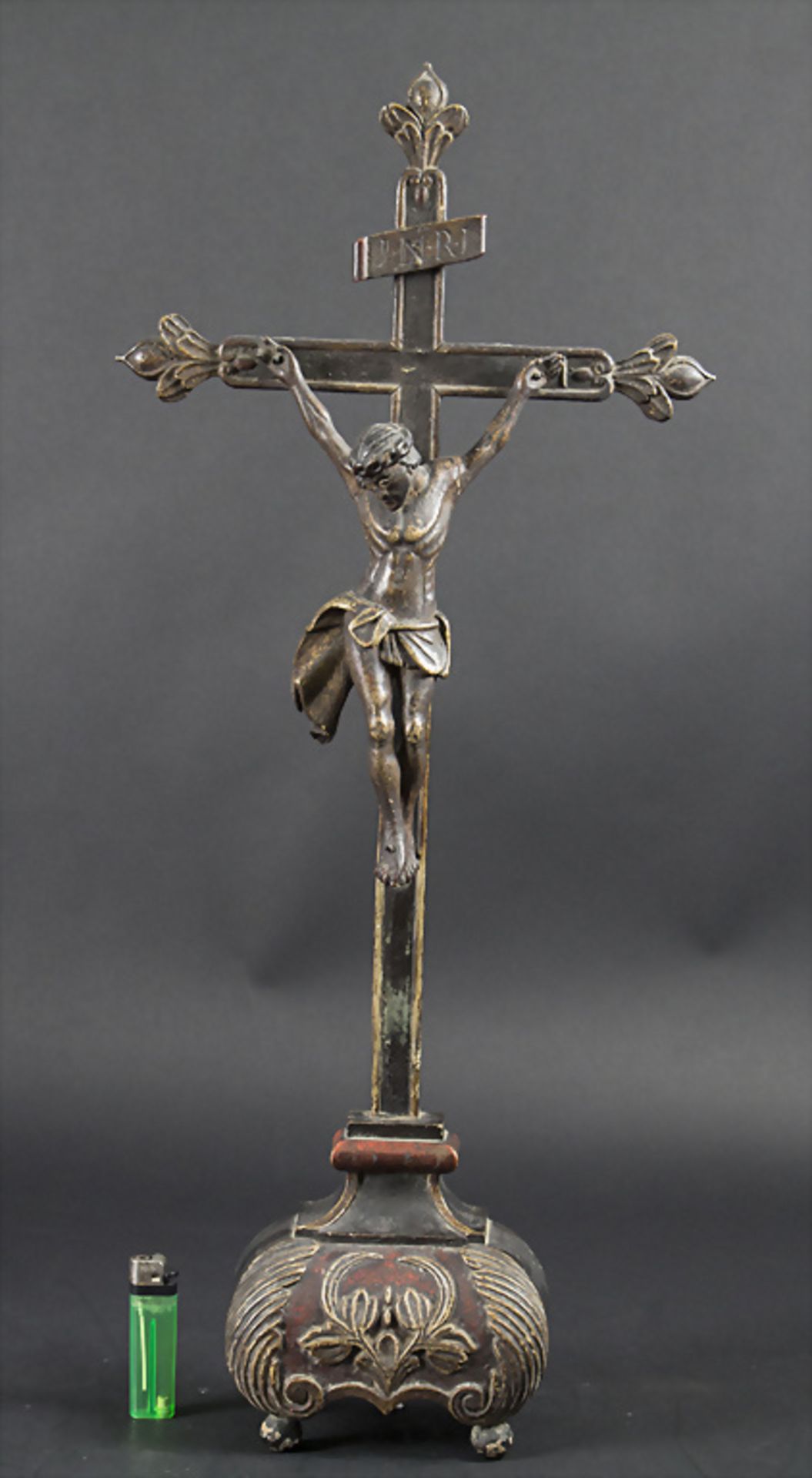 Barockes Standkreuz Kruzifix / A Baroque wooden standing cross crucifix, 18. Jh. - Image 2 of 6