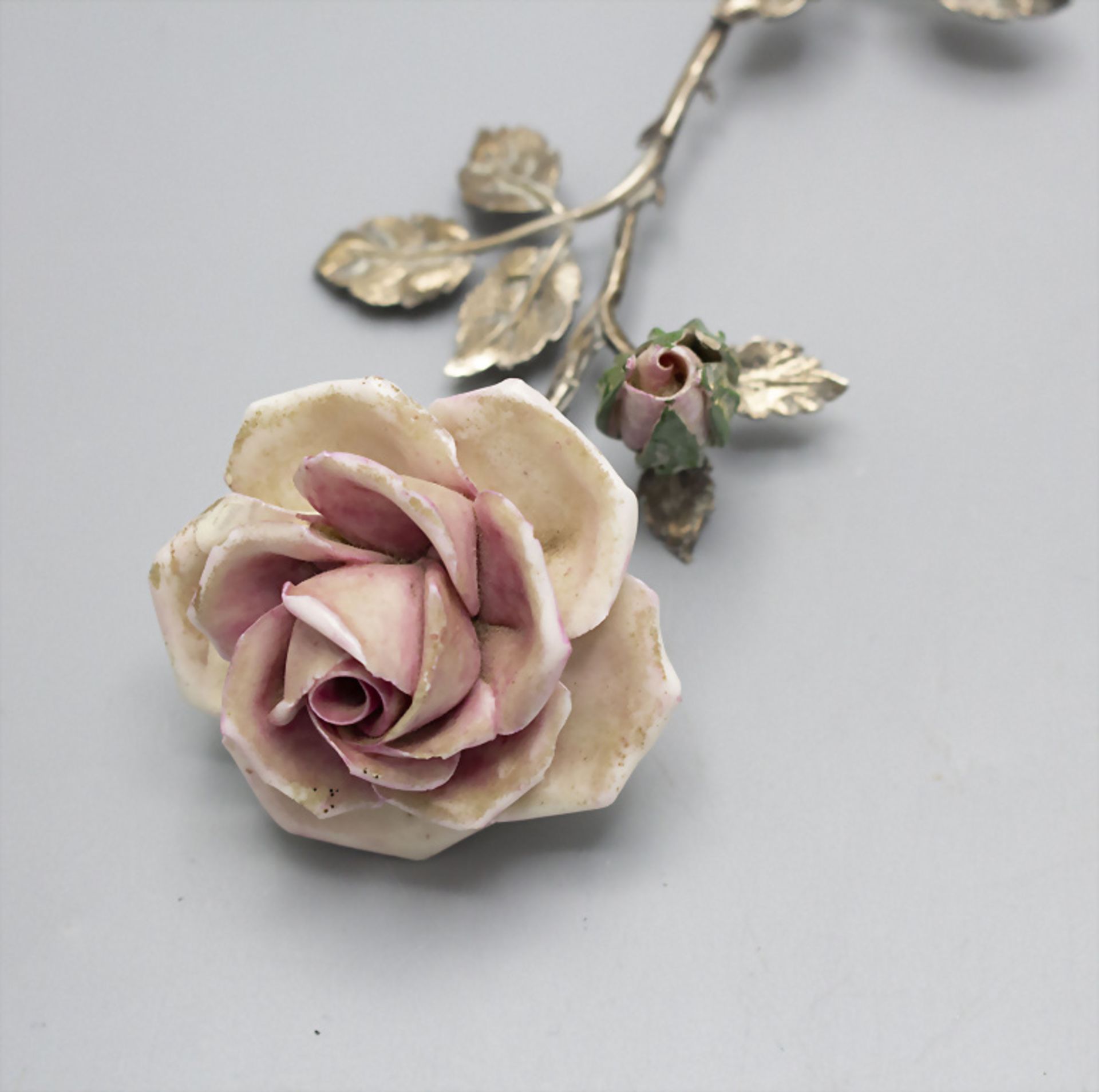 Rose aus Porzellan und Silber / A single stem porcelain and silver rose, Florenz, vor 1971 - Bild 2 aus 5