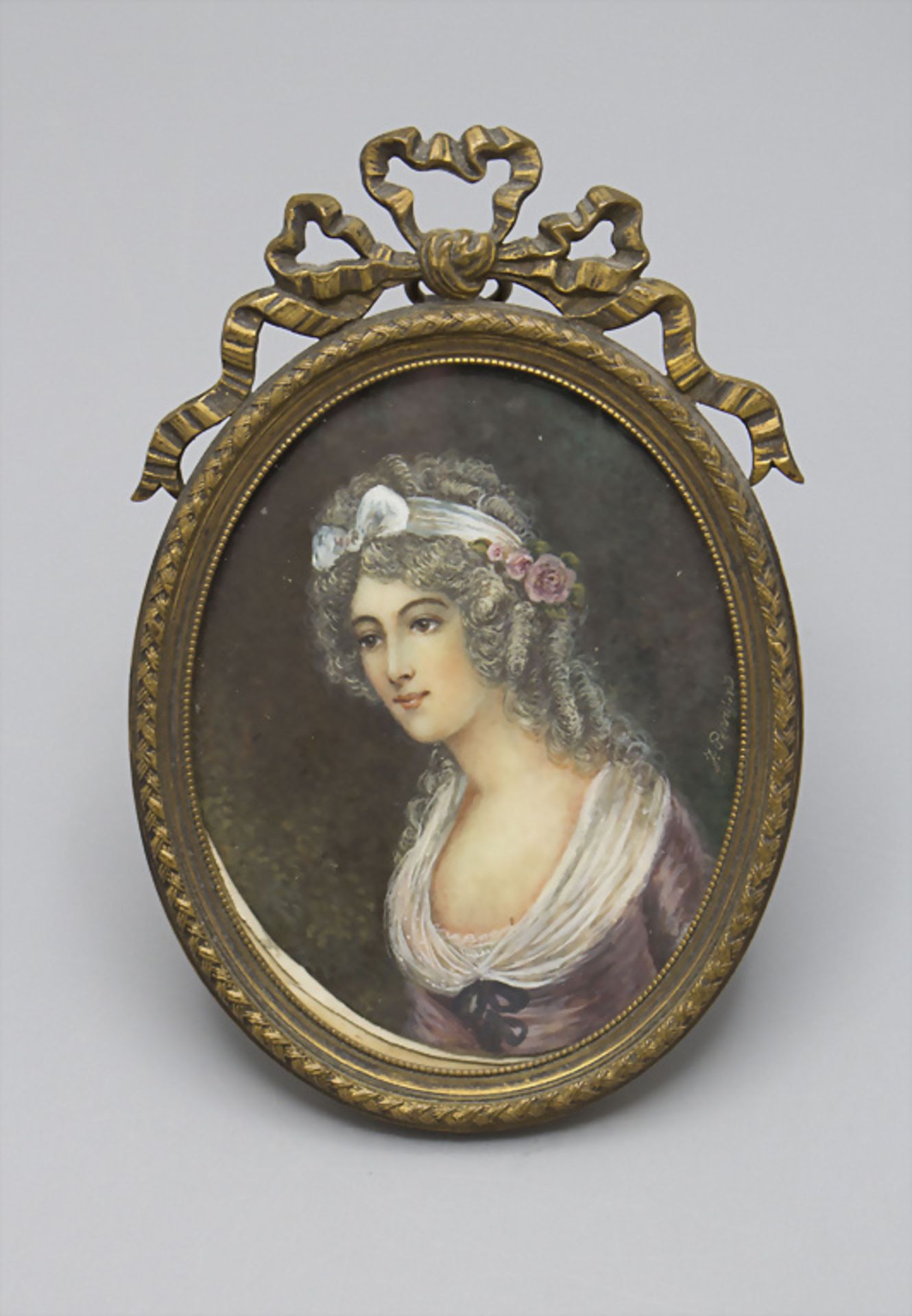 Miniatur Porträt einer jungen Dame / A miniature portrait of a young lady, J. Parrin, 19. Jh - Bild 2 aus 4