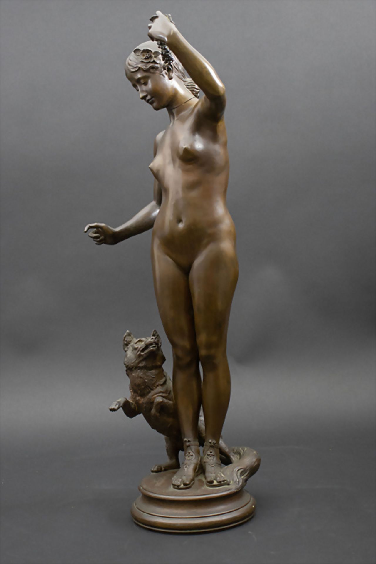 Albert Félix MULOT (1847-1922), Jugendstil Bronzeplastik 'Stehender weiblicher Akt mit Hund' / ...