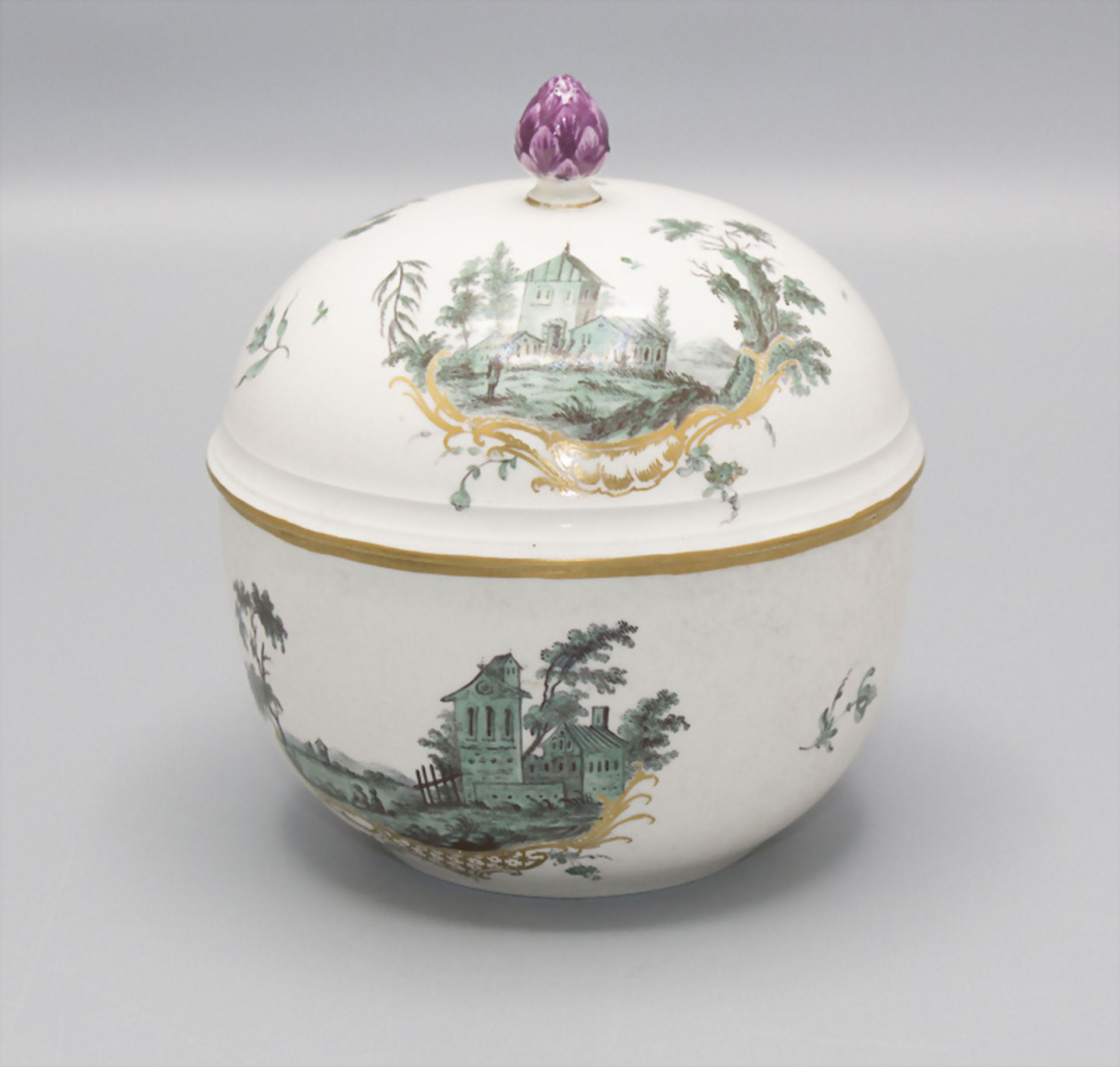 Porzellan Zuckerdose / A porcelain lidded sugar bowl, Frankenthal, um 1760