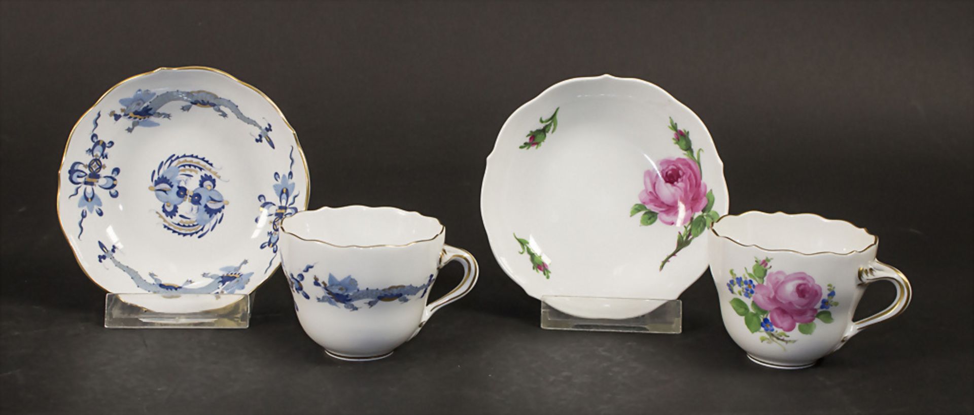 Konvolut aus 8 Tassen mit Untertassen / A set of 8 porcelain cups and saucers, Meissen, 20. Jh. - Bild 2 aus 7