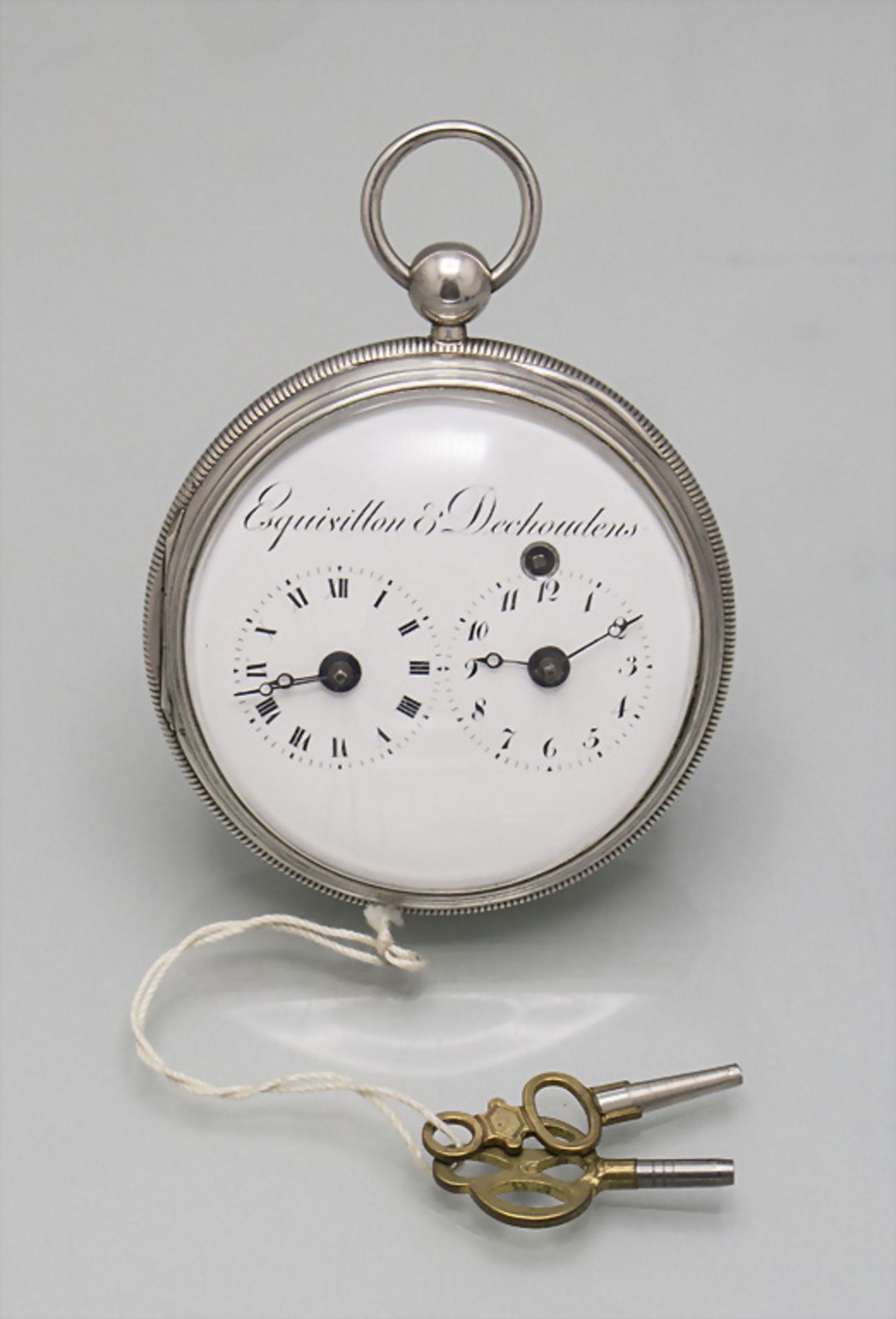 Taschenuhr mit zwei Zeitzonen / A silver pocket watch with 2 time zones, Esquivillon & ... - Image 2 of 8