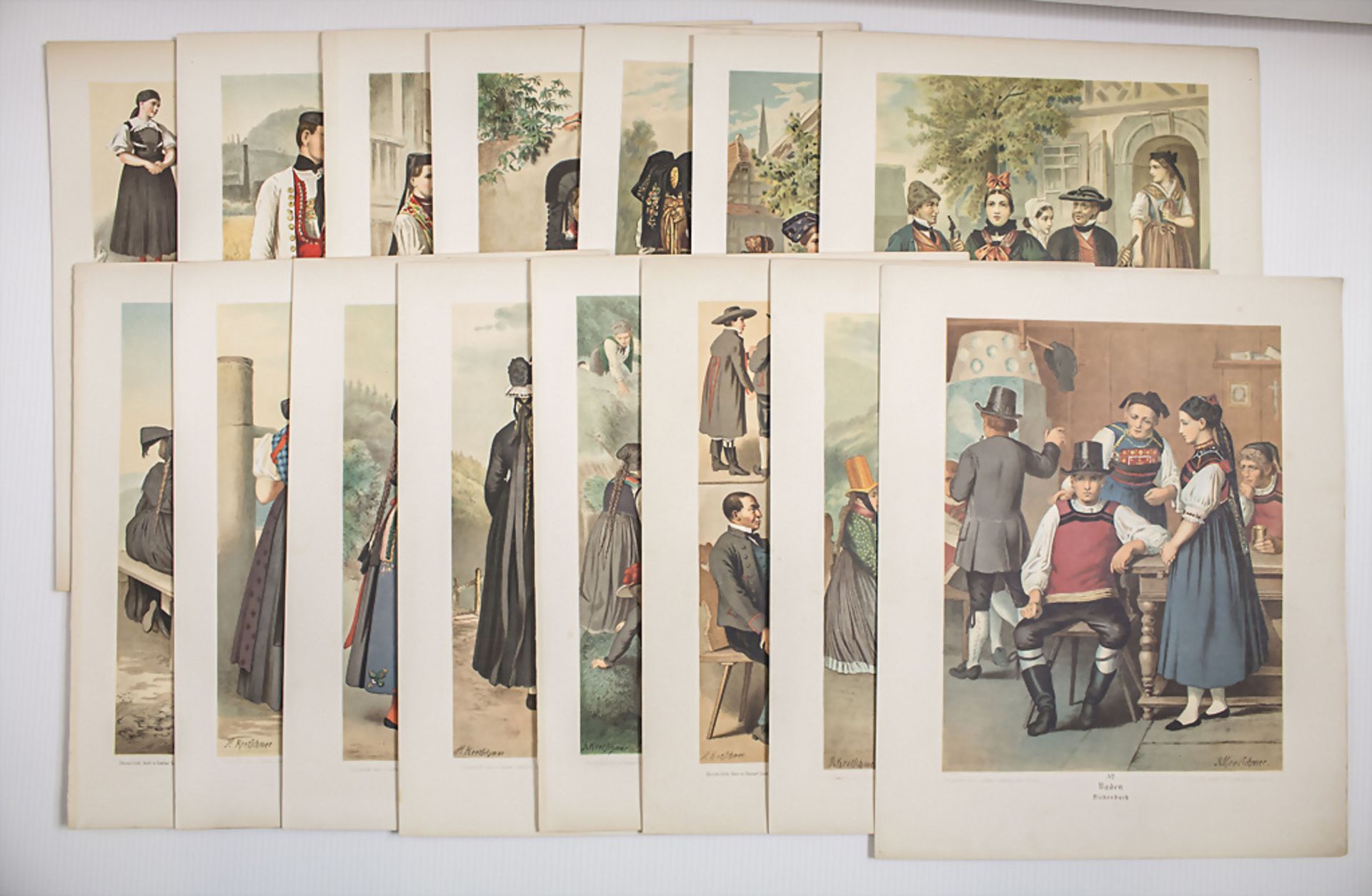 Konvolut 15 Trachtenbilder / A set of 15 traditional costume pictures, 1890